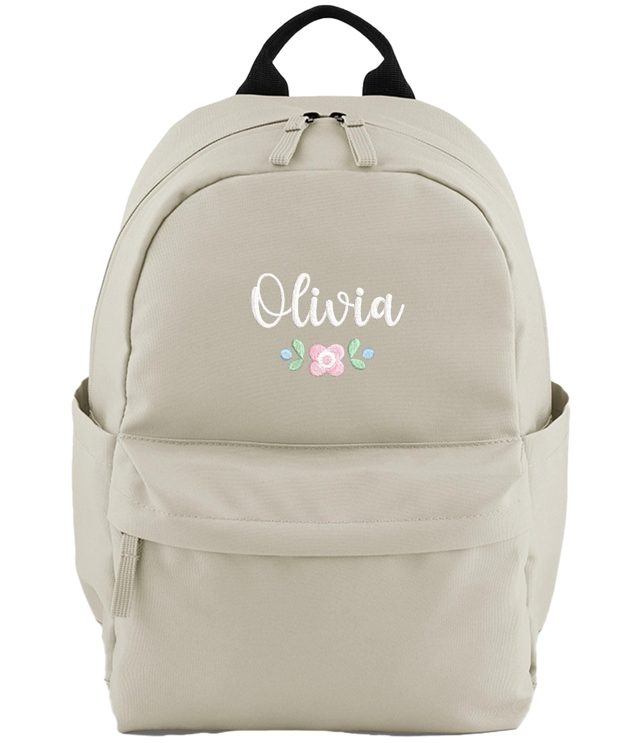 Embroidered Girls Personalised Pink Floral Name Small Backpack Custom Text School Rucksack Nursery Bag