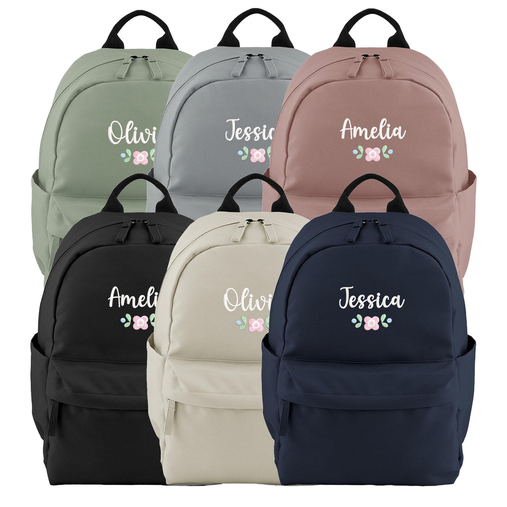 Embroidered Girls Personalised Pink Floral Name Small Backpack Custom Text School Rucksack Nursery Bag