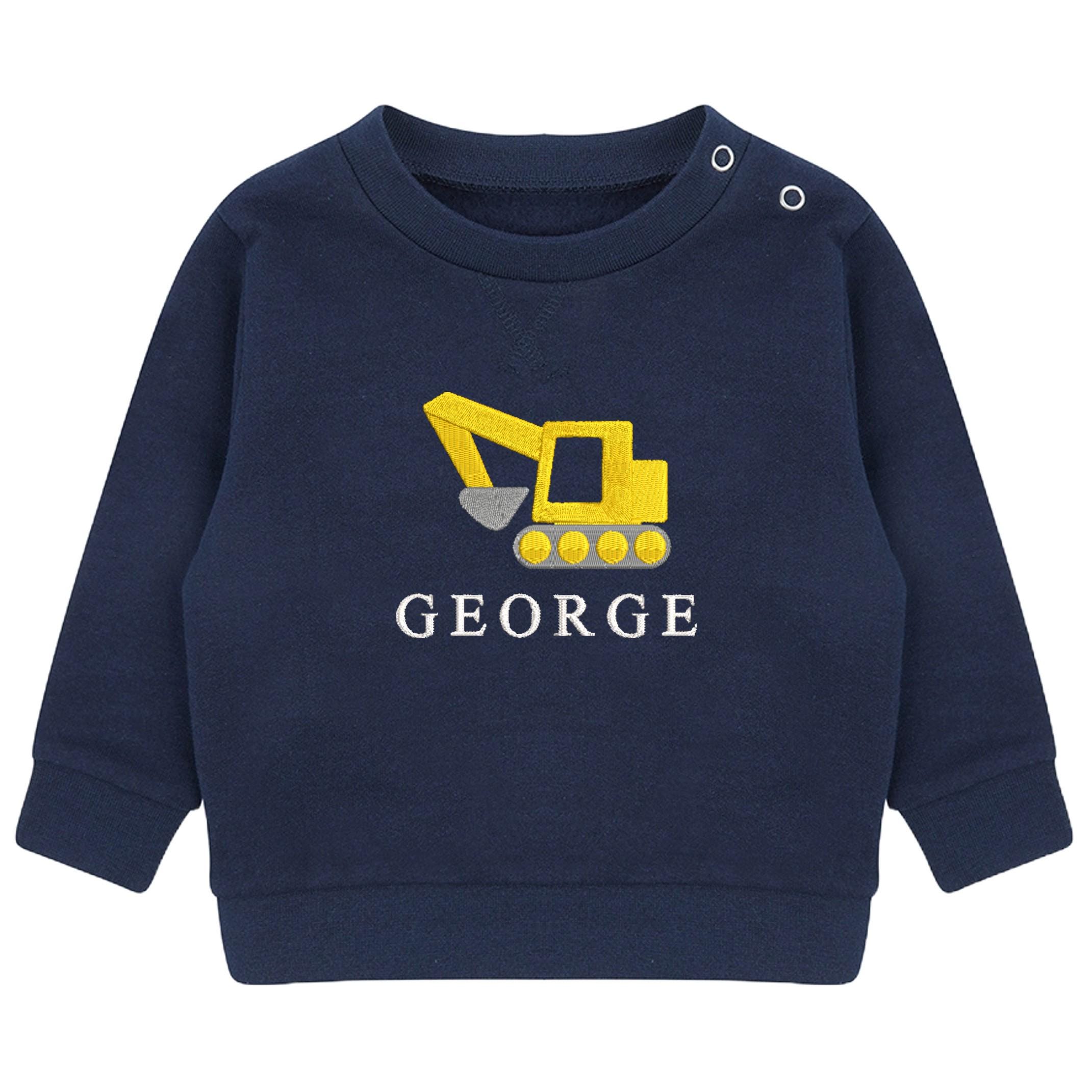 Embroidered Personalised Name Boys Sustainable Sweatshirt Baby & Toddler Custom Text Digger Gift