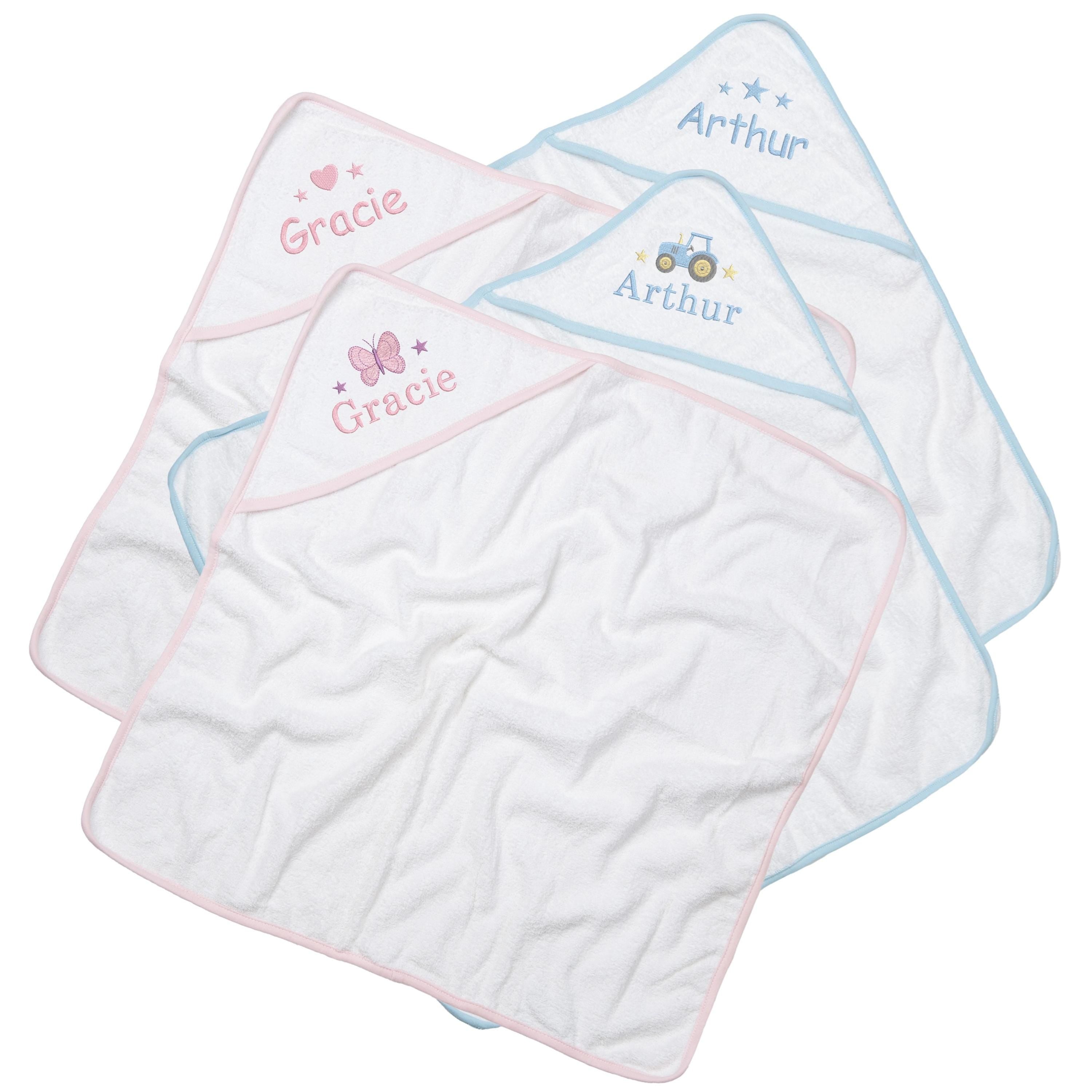 Embroidered Personalised Name Babies Hooded Towel 100% Cotton Newborn Gift