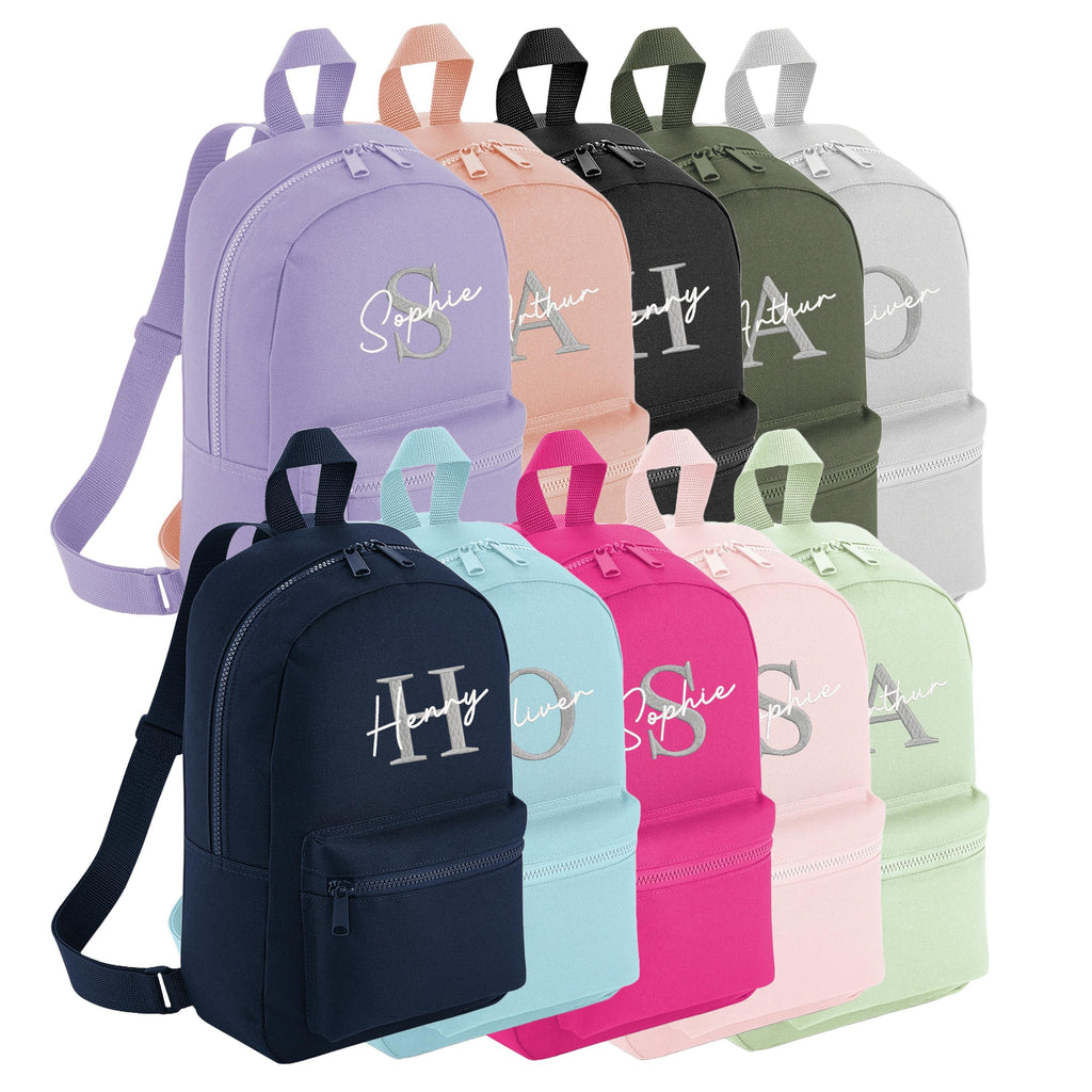 Embroidered Kids Personalised Initial Name Mini Backpack Custom Text School Rucksack Nursery Bag