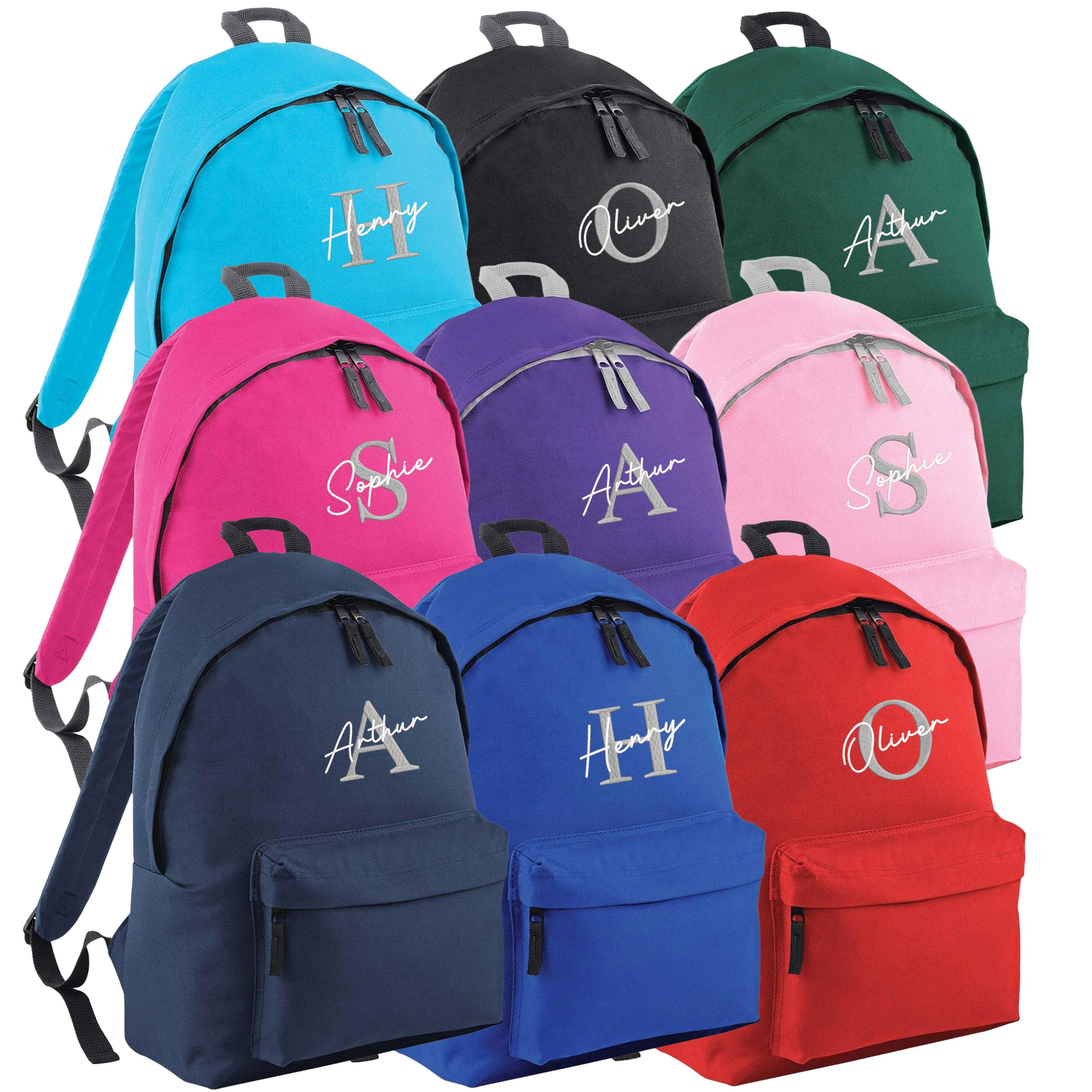 Embroidered Kids Personalised Initial Name Junior Backpack Girls Boys Custom Text School Rucksack Nursery Bag