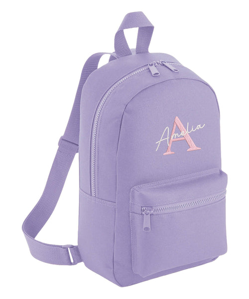 Embroidered Girls Personalised Initial Name Mini Backpack Custom Text School Rucksack Nursery Bag