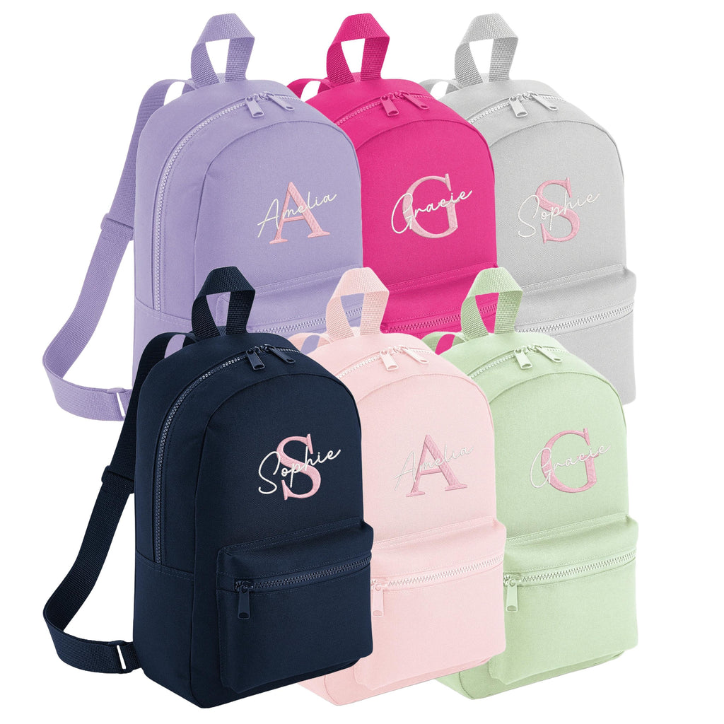 Embroidered Girls Personalised Initial Name Mini Backpack Custom Text School Rucksack Nursery Bag