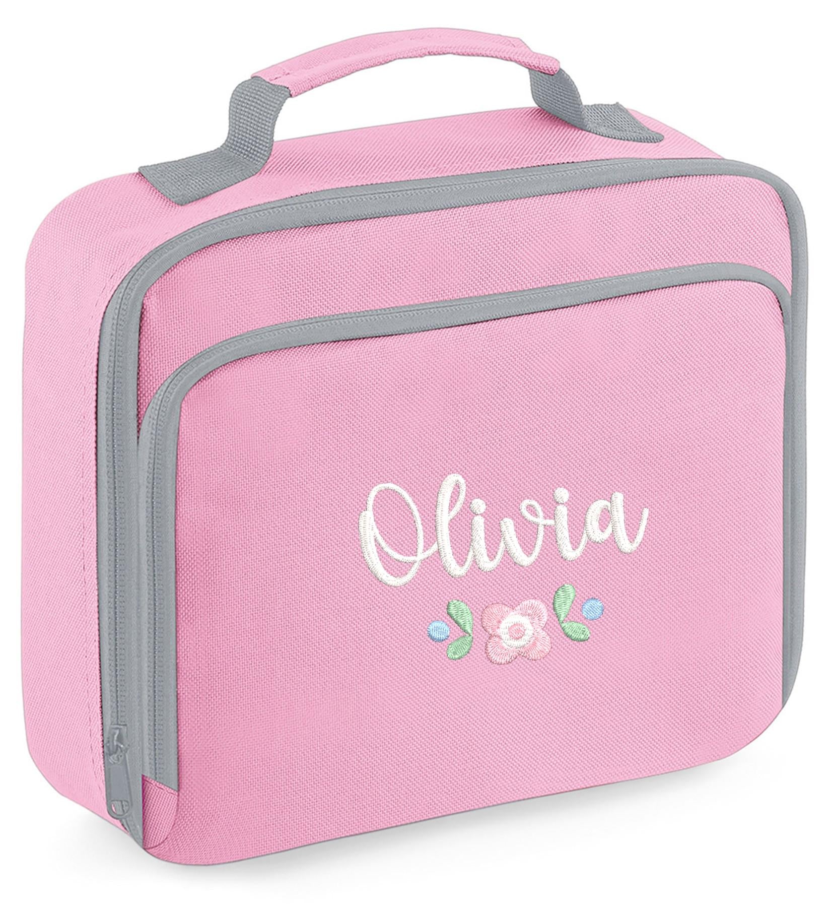 Embroidered Personalised Pink Floral Name Junior Backpack & Lunch Bag Set Girls Custom School Rucksack Nursery Bag