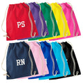 Embroidered Kids Personalised Initials Cotton Gymsac Custom Name Text School PE Kit Rucksack Nursery Bag
