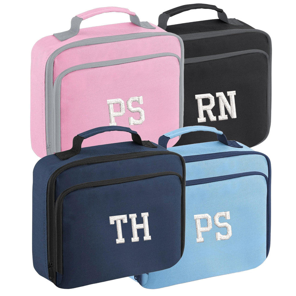Embroidered Kids Personalised Initials Lunch Cool Bag Box Custom NameText School Nursery