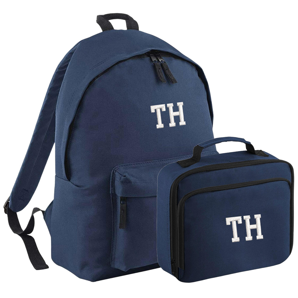 Embroidered Personalised Initials Junior Backpack & Lunch Bag Set Girls Boys Custom Name School Rucksack Nursery Bag