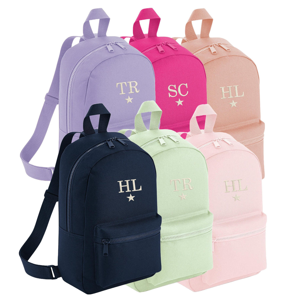 Embroidered Kids Personalised Initials Mini Backpack Custom Name Star Text School Rucksack Nursery Bag