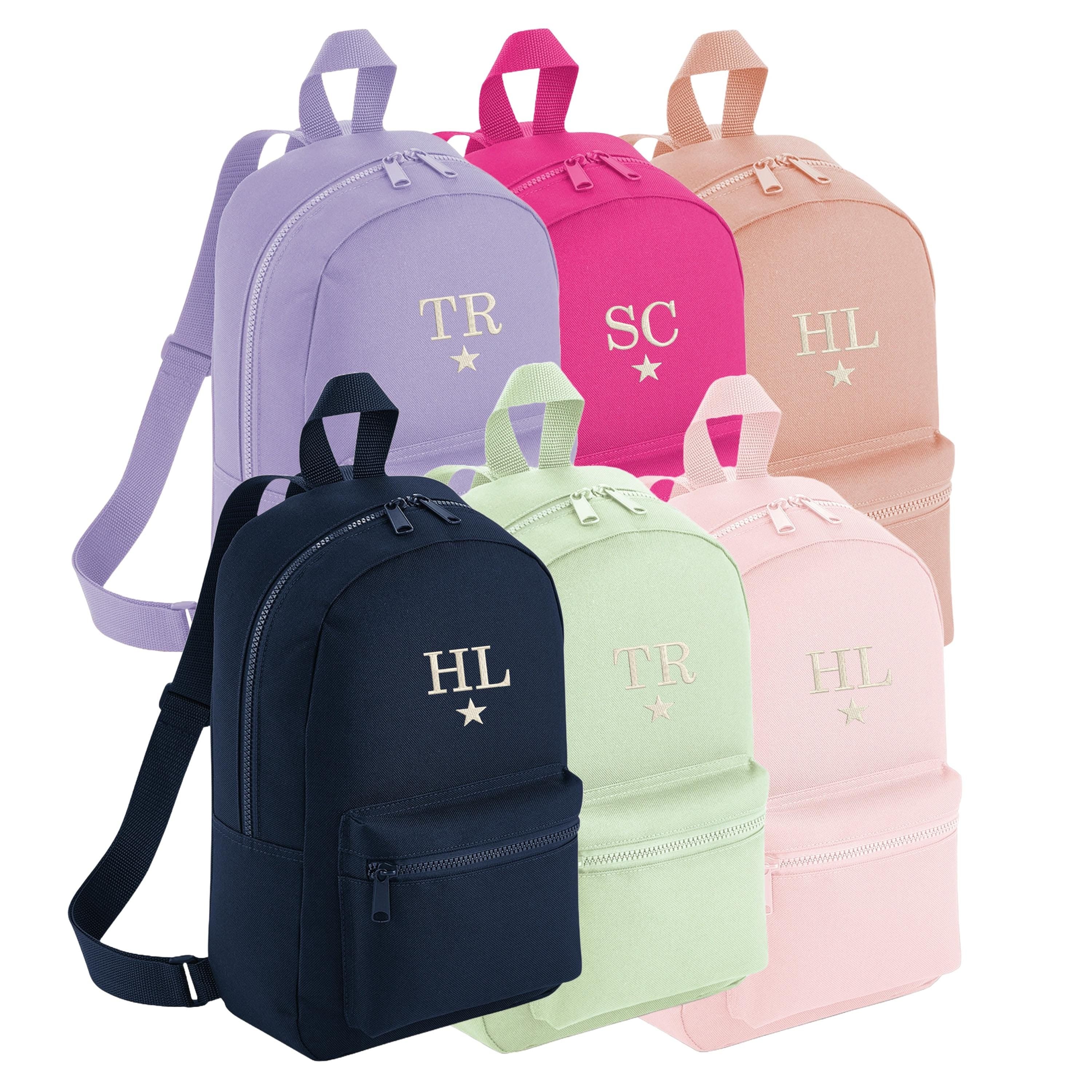 Embroidered Kids Personalised Initials Mini Backpack Custom Name Star Text School Rucksack Nursery Bag