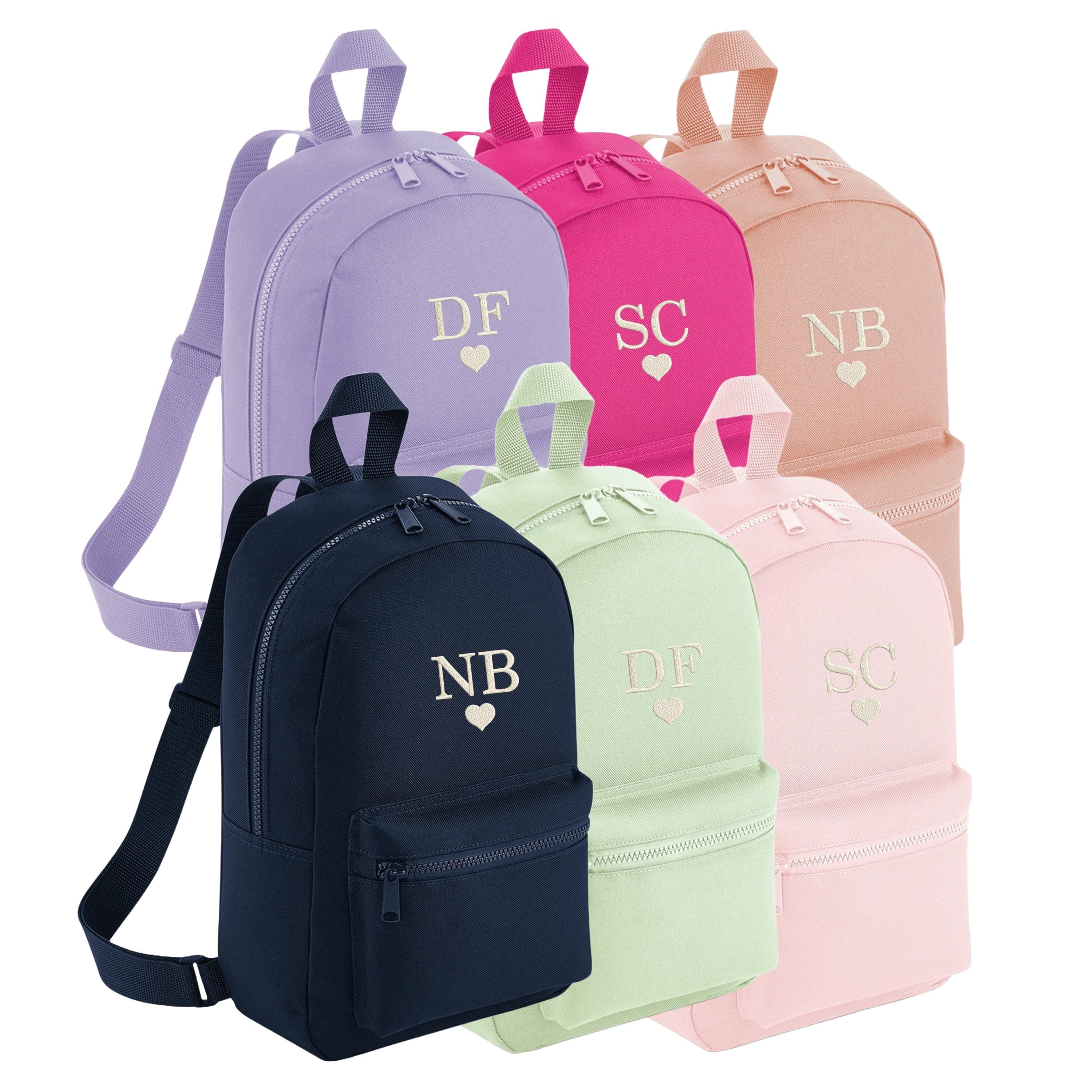 Embroidered Kids Personalised Initials Mini Backpack Custom Name Heart Text School Rucksack Nursery Bag