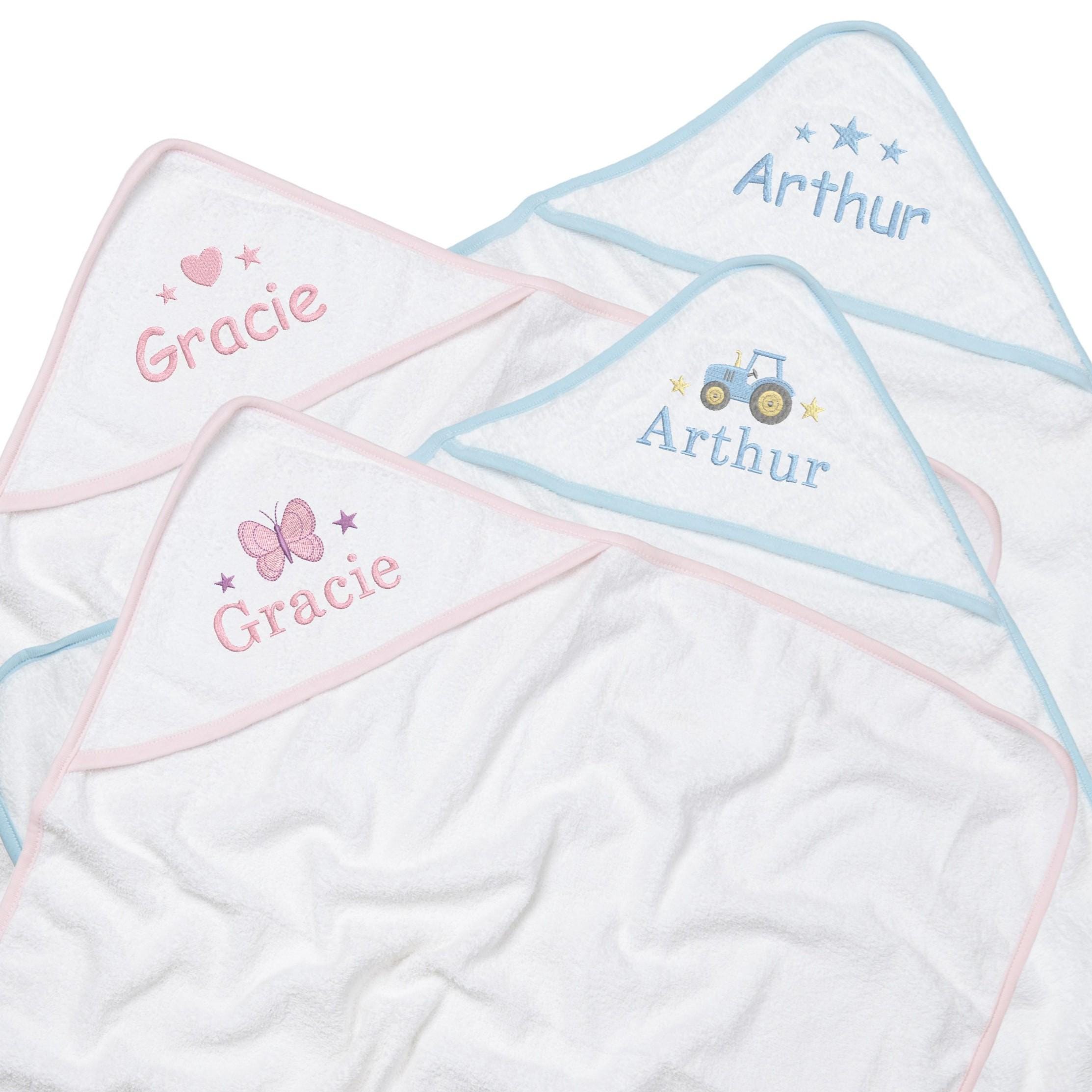 Embroidered Personalised Name Babies Hooded Towel 100% Cotton Newborn Gift