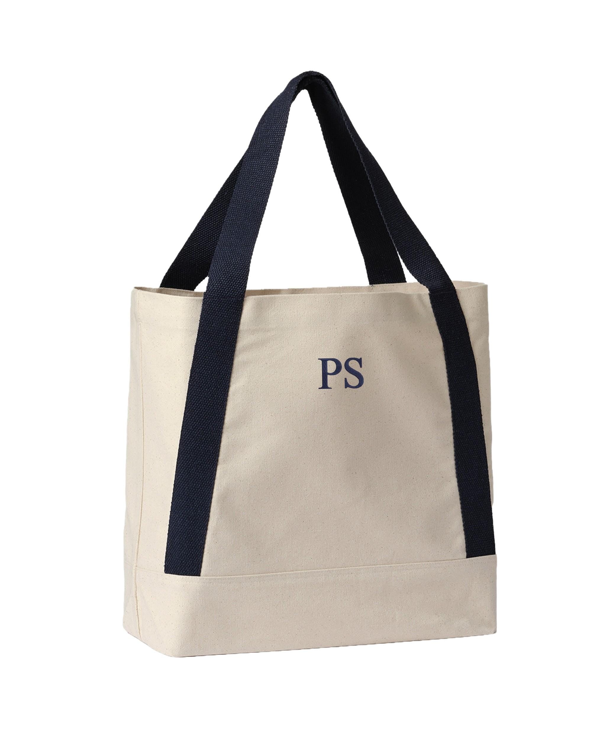 Embroidered Personalised Initials Recycled Cotton Canvas Large Tote Bag Custom Monogram Beach Shopper Gift