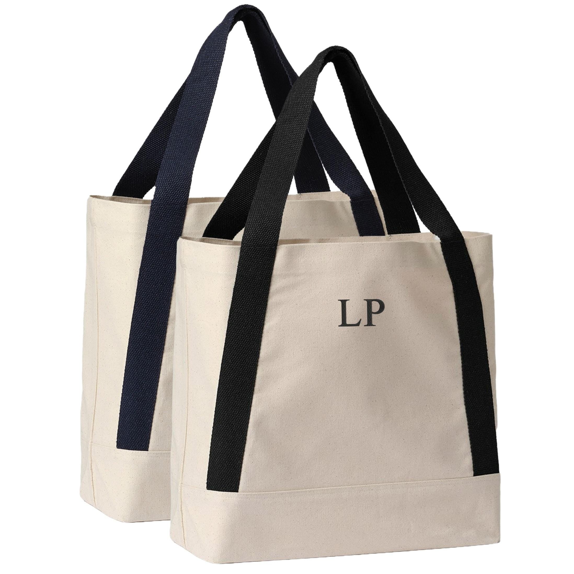 Embroidered Personalised Initials Recycled Cotton Canvas Large Tote Bag Custom Monogram Beach Shopper Gift