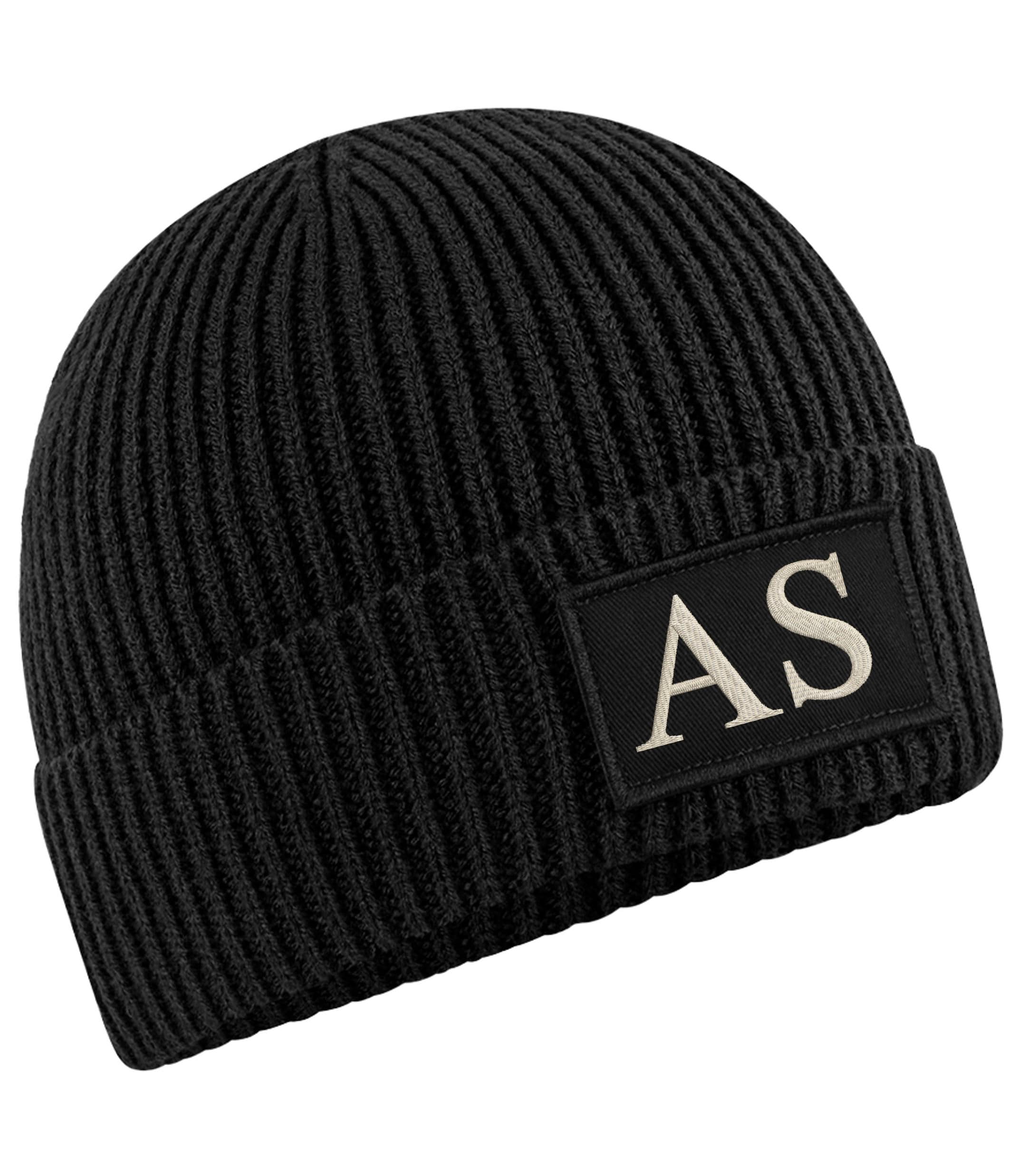 Embroidered Personalised Initials Beanie Custom Monogram Patch Adults Knitted Winter Hat