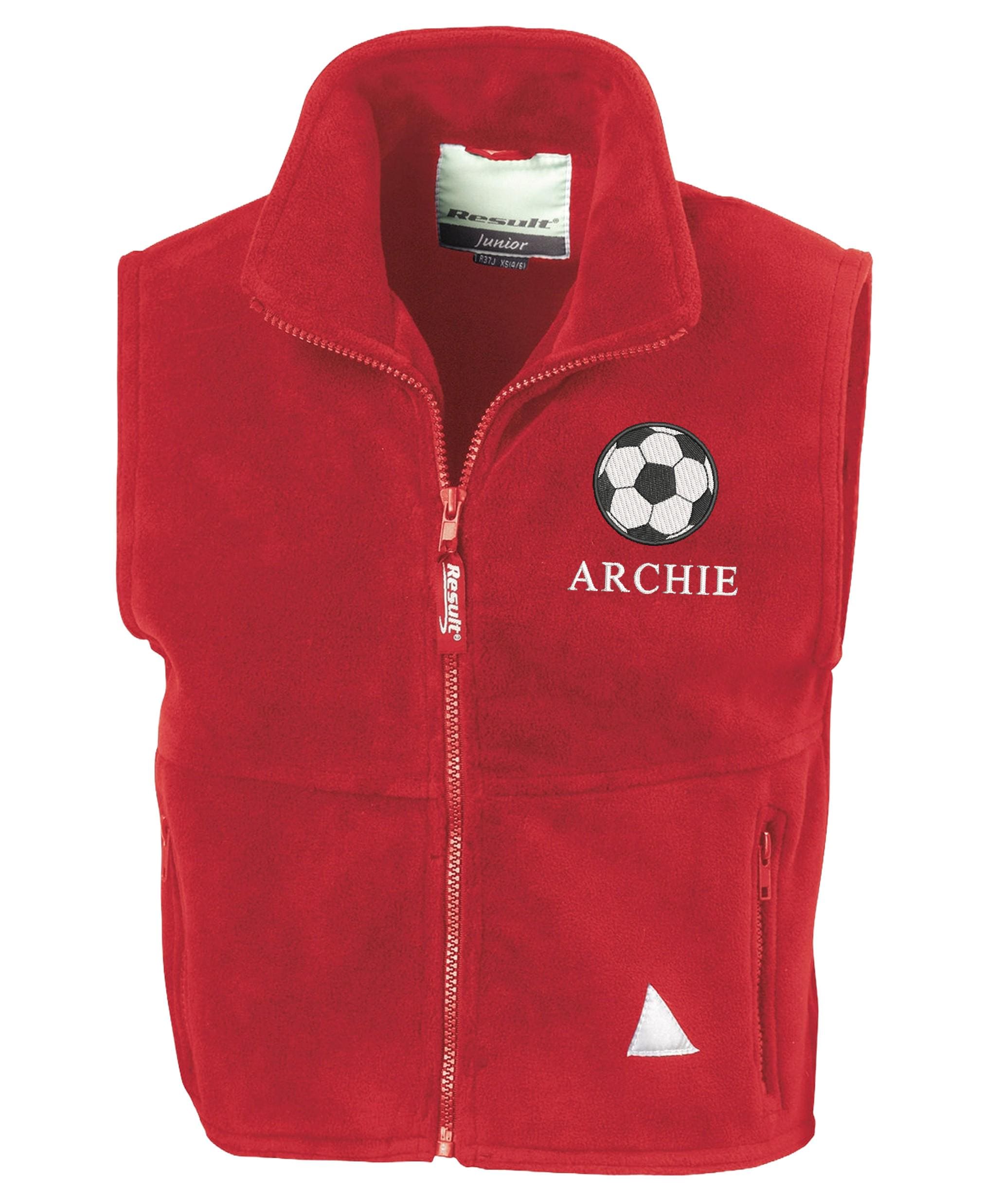 Embroidered Football Personalised Name Boys Fleece Bodywarmer Kids Jacket Custom Text School Coat