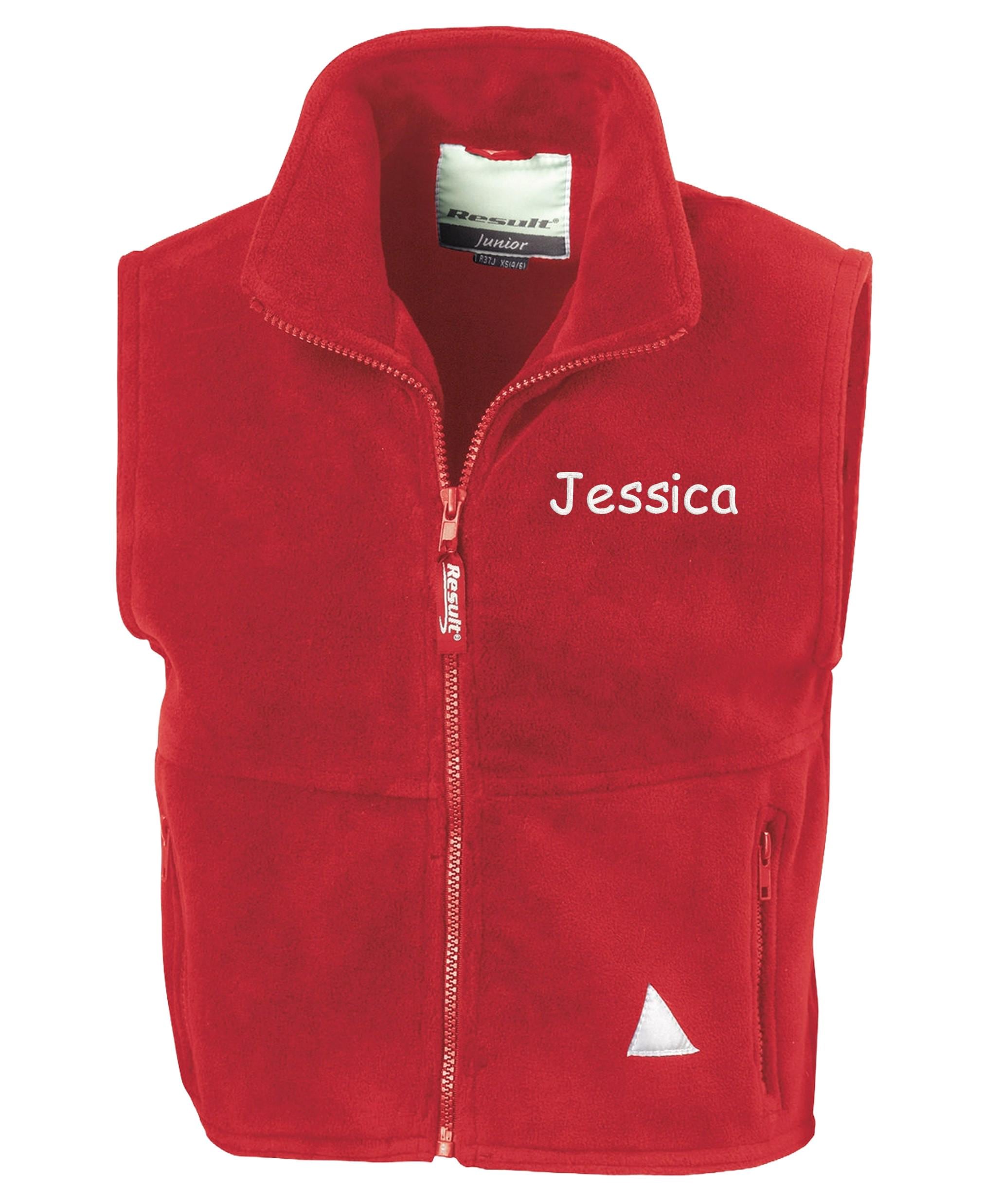 Embroidered Personalised Name Kids Fleece Bodywarmer Childrens Jacket Custom Text School Coat