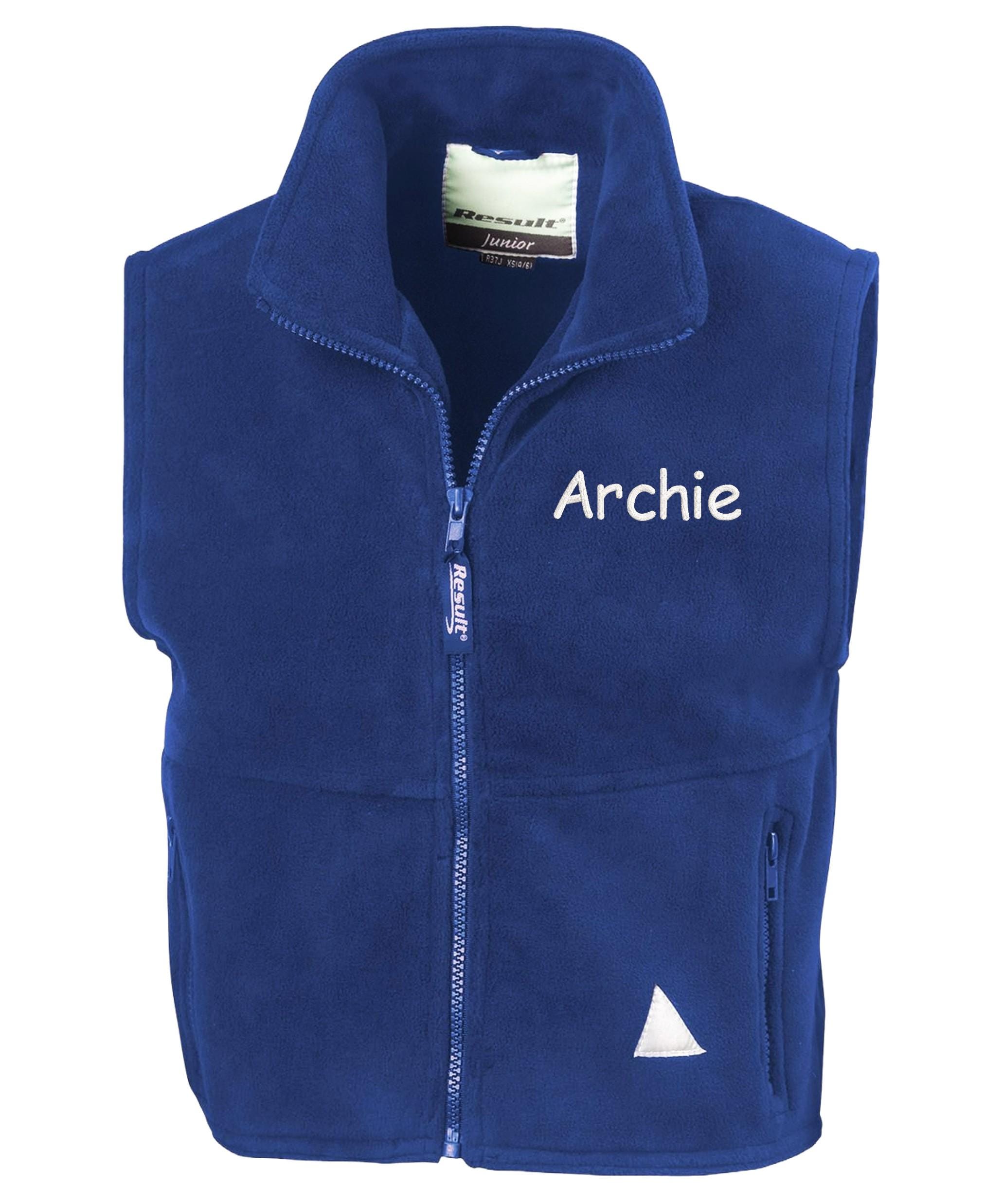 Embroidered Personalised Name Kids Fleece Bodywarmer Childrens Jacket Custom Text School Coat