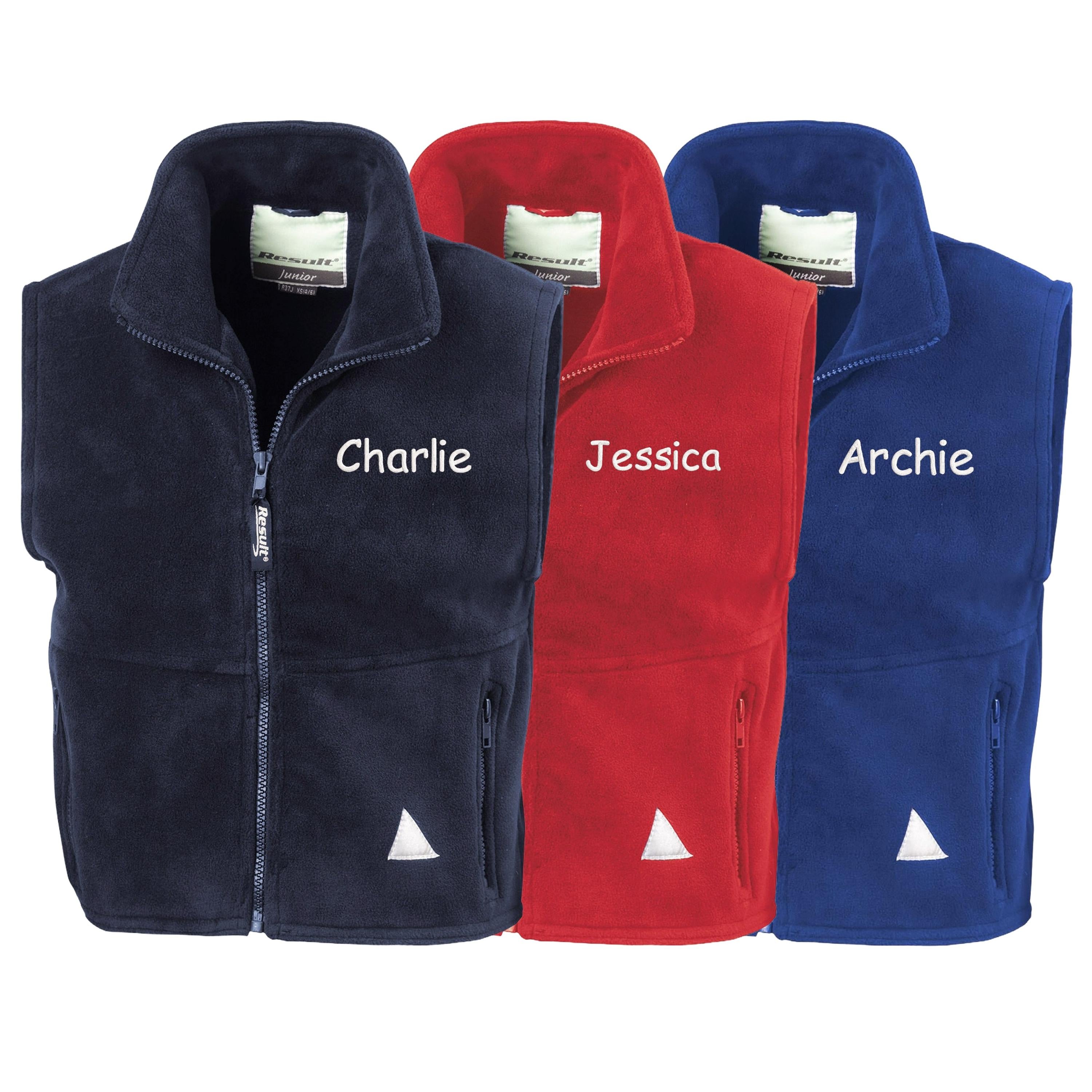 Embroidered Personalised Name Kids Fleece Bodywarmer Childrens Jacket Custom Text School Coat