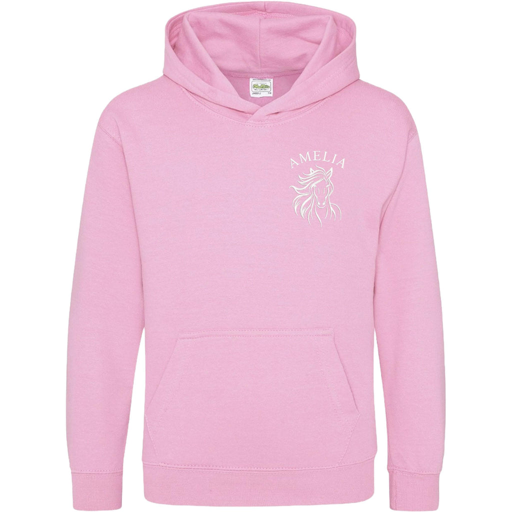 Embroidered Girls Personalised Name Horse Riding Hoodie Pony Rider Club Sweatshirt Jacket