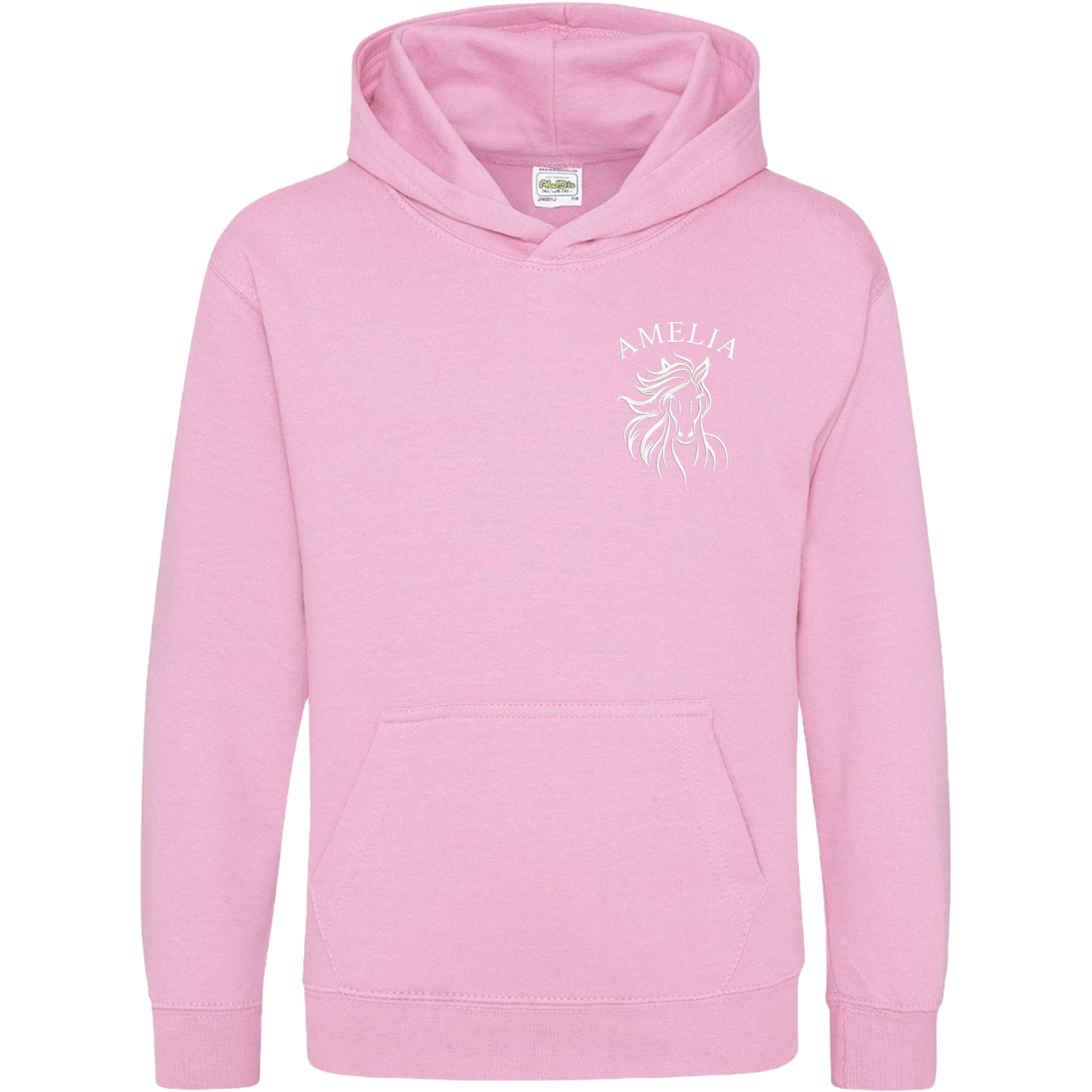 Embroidered Girls Personalised Name Horse Riding Hoodie Pony Rider Club Sweatshirt Jacket