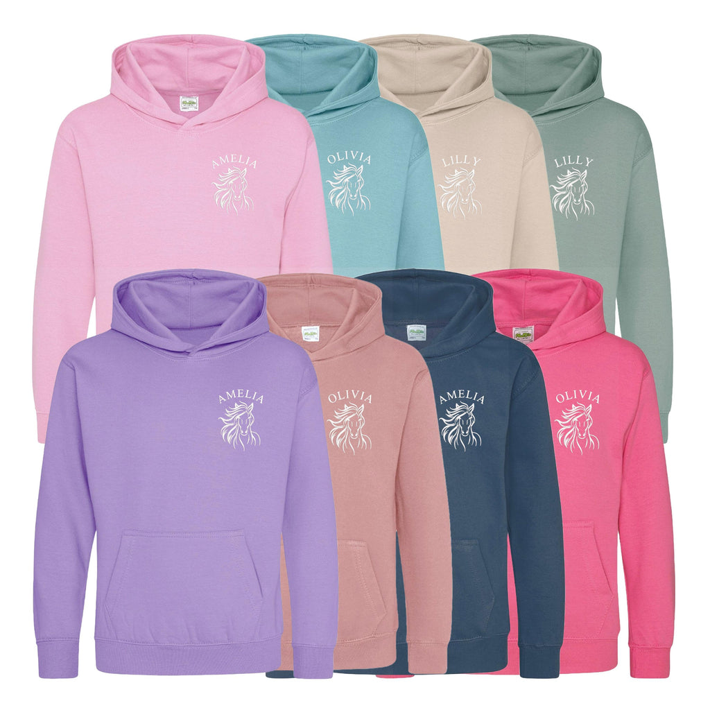 Embroidered Girls Personalised Name Horse Riding Hoodie Pony Rider Club Sweatshirt Jacket