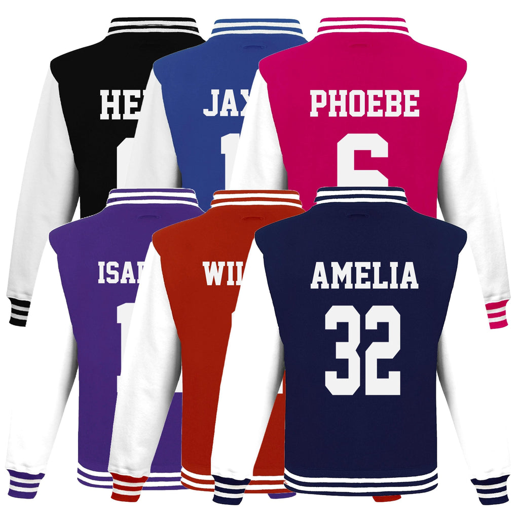 Kids Personalised Football Team Name & Number Varsity Jacket Baseball Club College Letterman