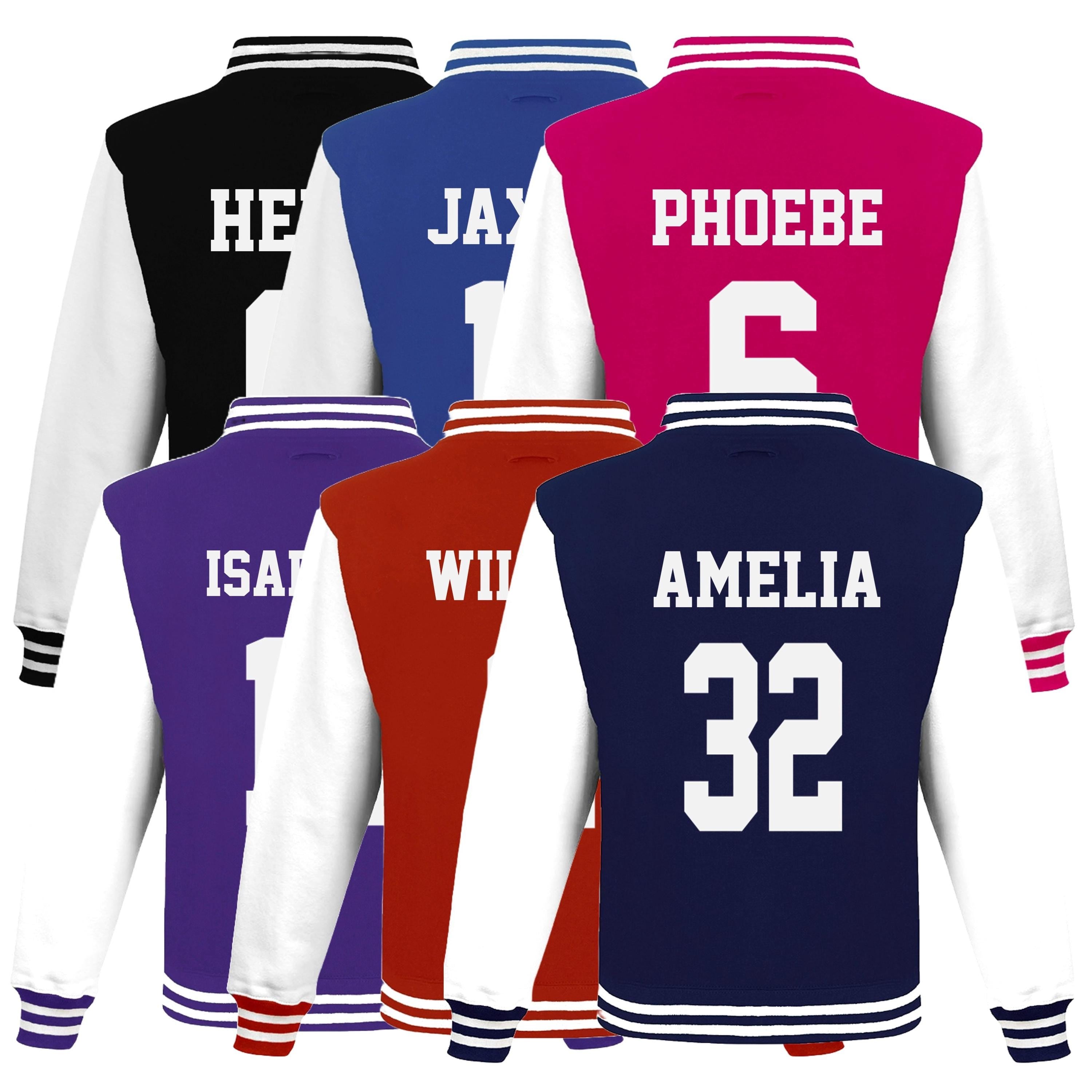 Kids Personalised Football Team Name & Number Varsity Jacket Baseball Club College Letterman