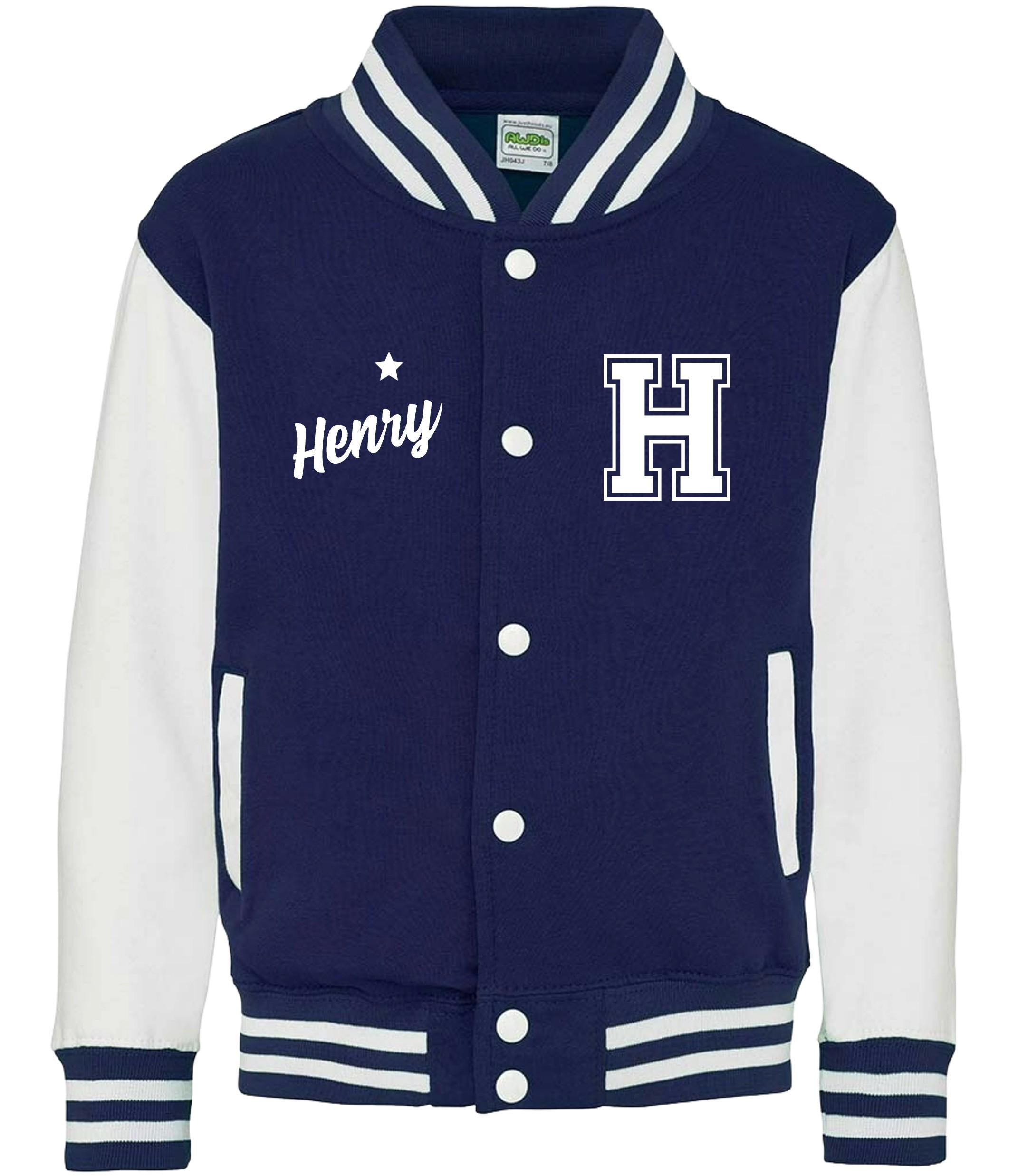 Personalised Name Initials Kids Varsity Jacket Childrens Custom Letterman College Baseball