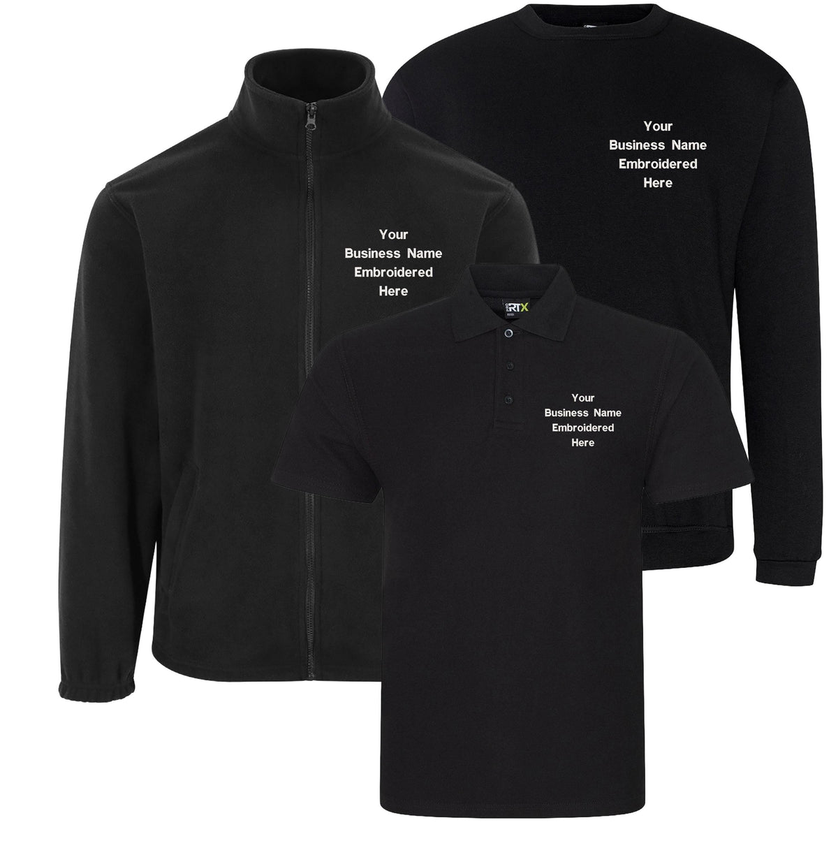 Embroidered Personalised Business Name Polo Sweatshirt Fleece Custom Text Company Workwear