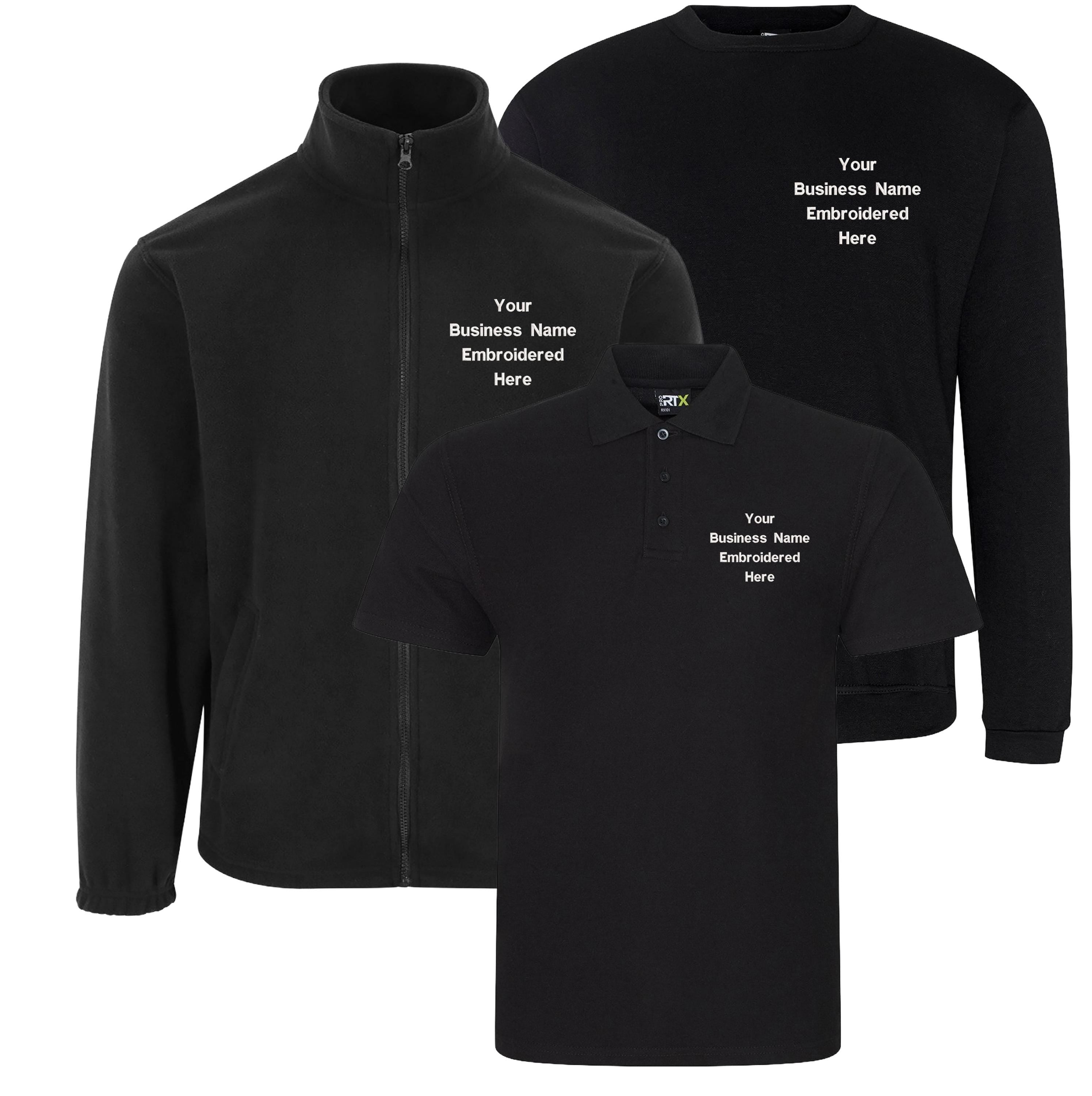 Embroidered Personalised Business Name Polo Sweatshirt Fleece Custom Text Company Workwear