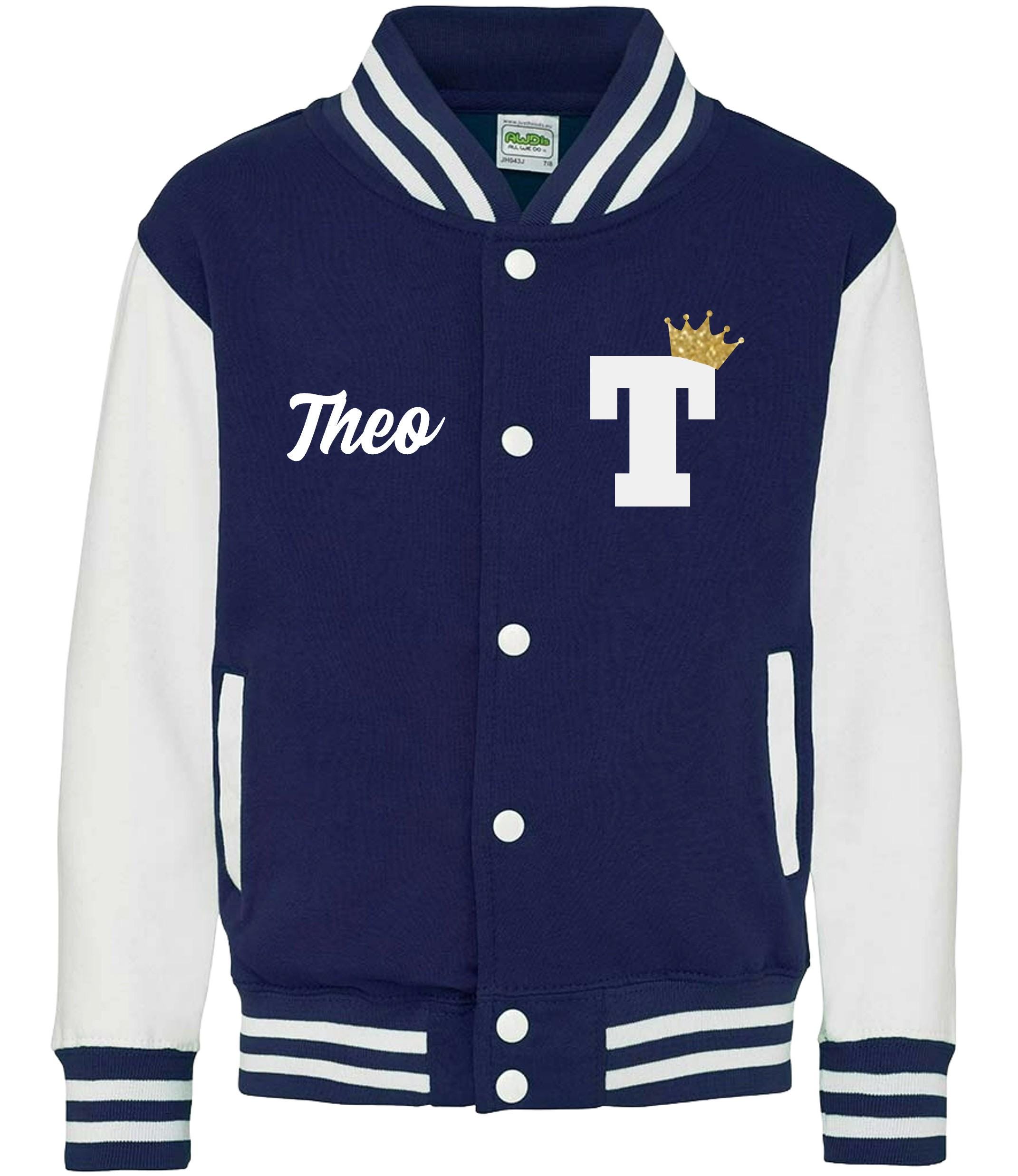 Adults Personalised Name & Initial Gold Glitter Crown Varsity Jacket College Baseball Letterman