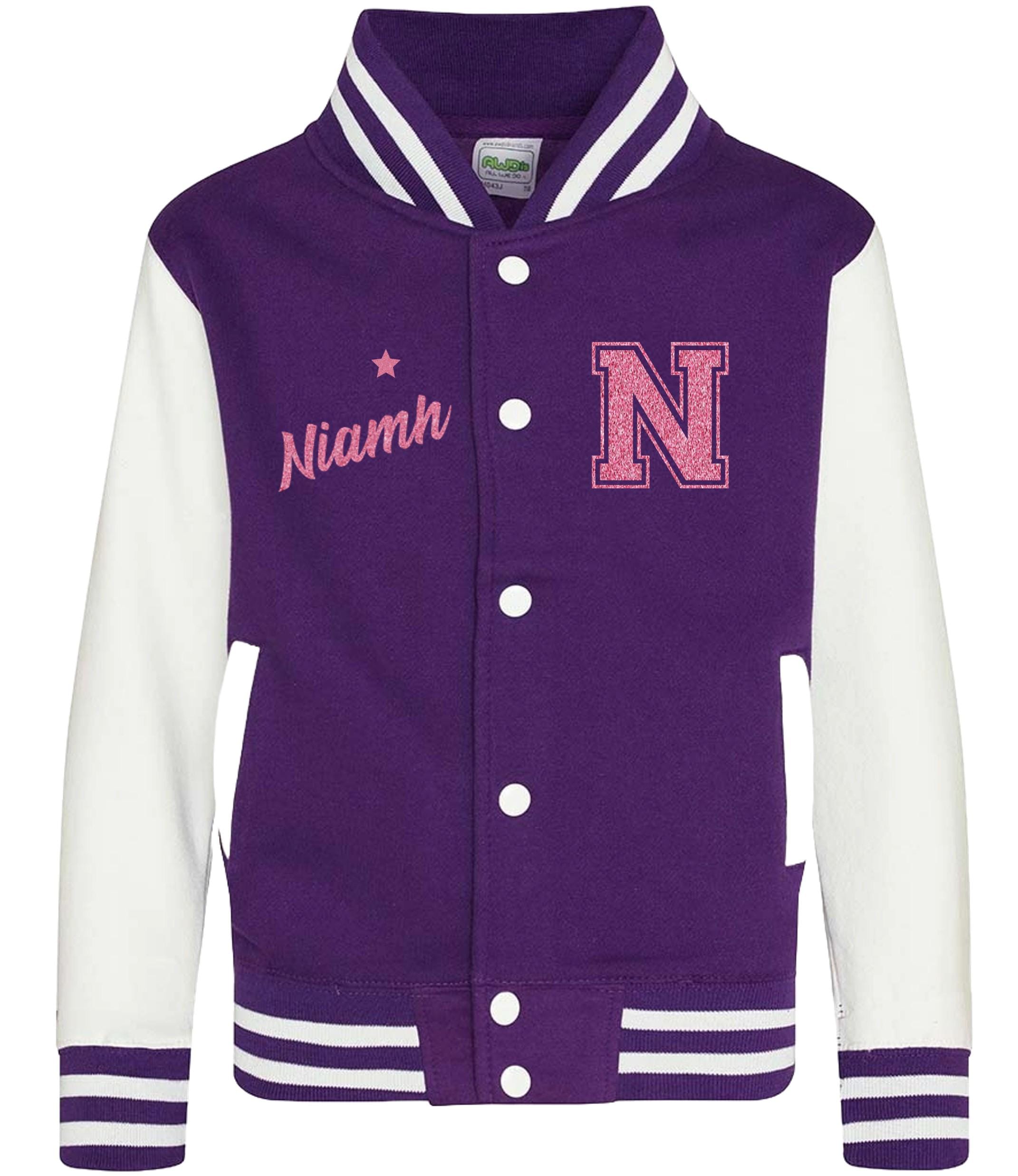 Personalised Name Initials Adults Varsity Jacket Pink Glitter Custom Letterman College Baseball