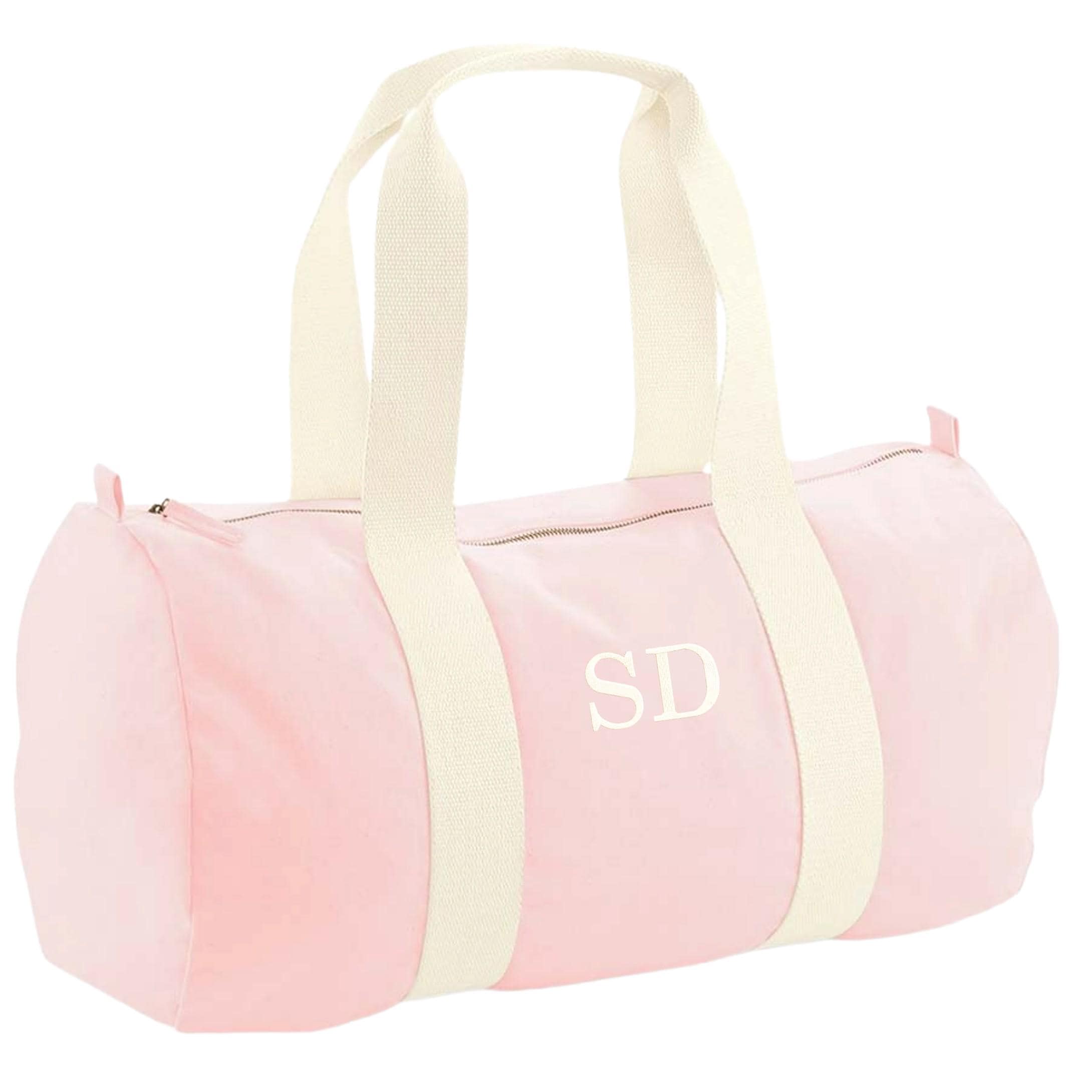 Embroidered Personalised Initials Organic Cotton Barrel Bag Girls Boys Custom Sleepover Holdall