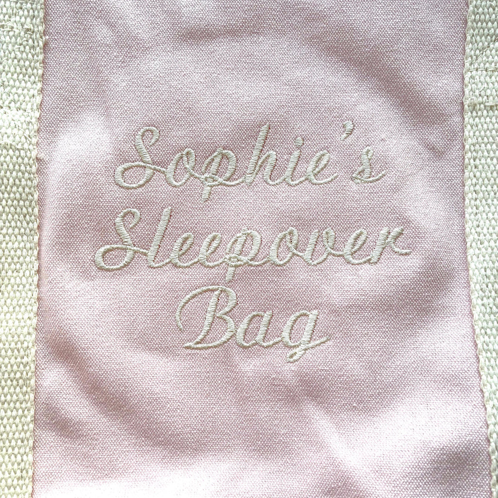 Embroidered Personalised Name Organic Cotton Barrel Bag Girls Boys Custom Sleepover Holdall