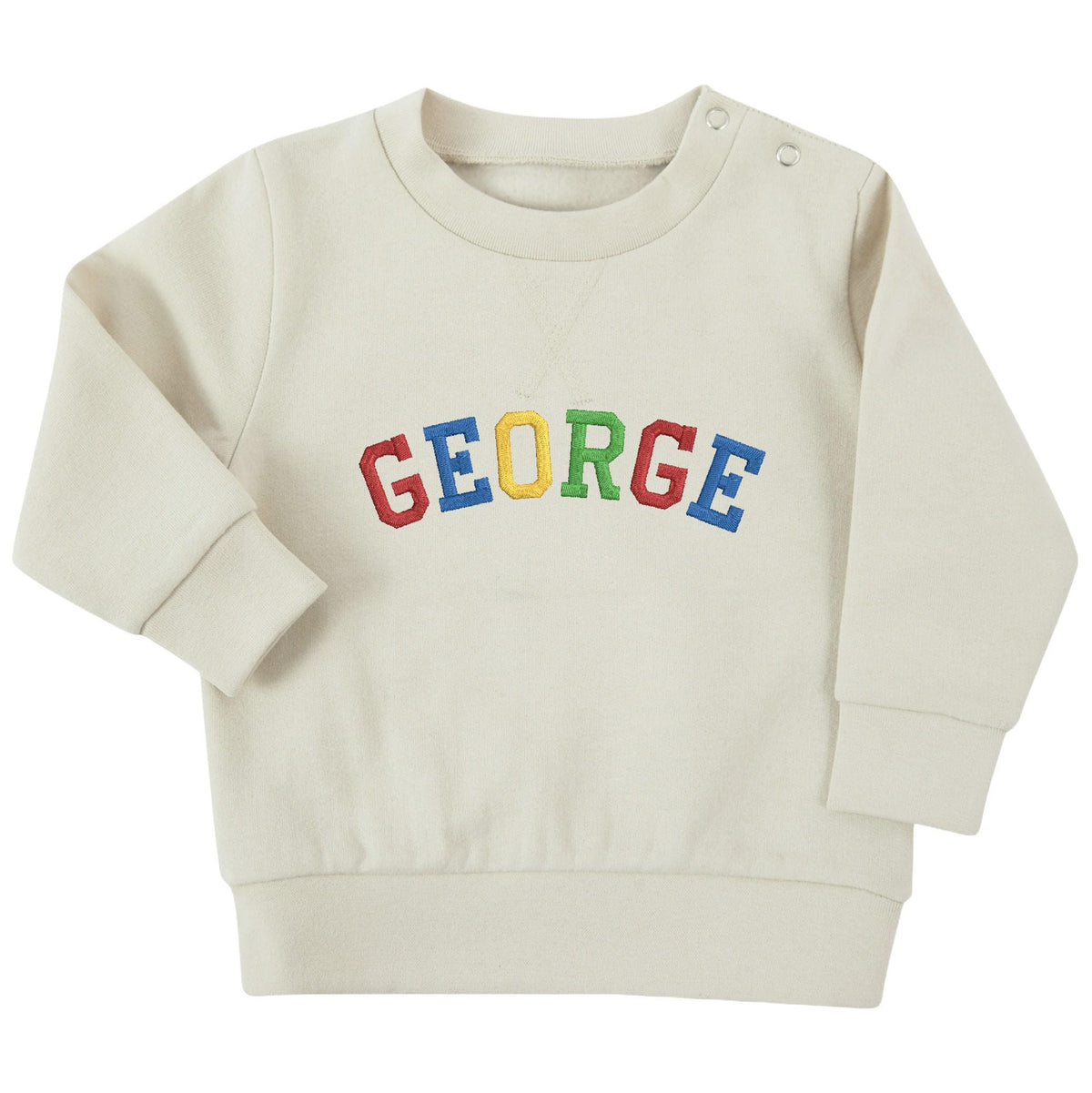Embroidered Personalised Rainbow Varsity Name Sustainable Sweatshirts Boys & Girls Baby Toddler Custom Jumper Gift