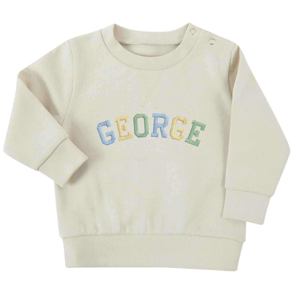 Embroidered Personalised Varsity Name Sustainable Sweatshirts Boys & Girls Baby Toddler Custom Jumper Gift