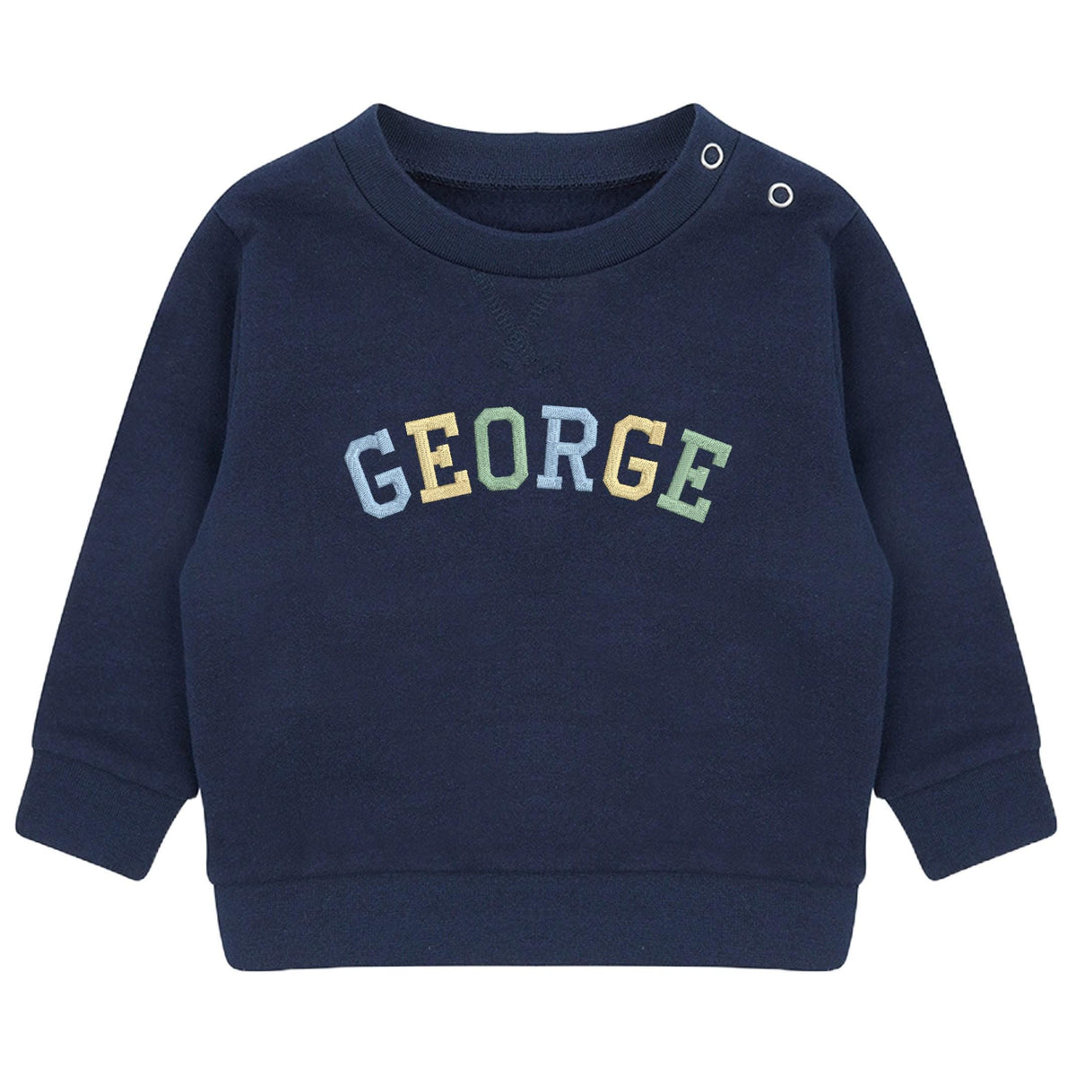Embroidered Personalised Varsity Name Sustainable Sweatshirts Boys & Girls Baby Toddler Custom Jumper Gift