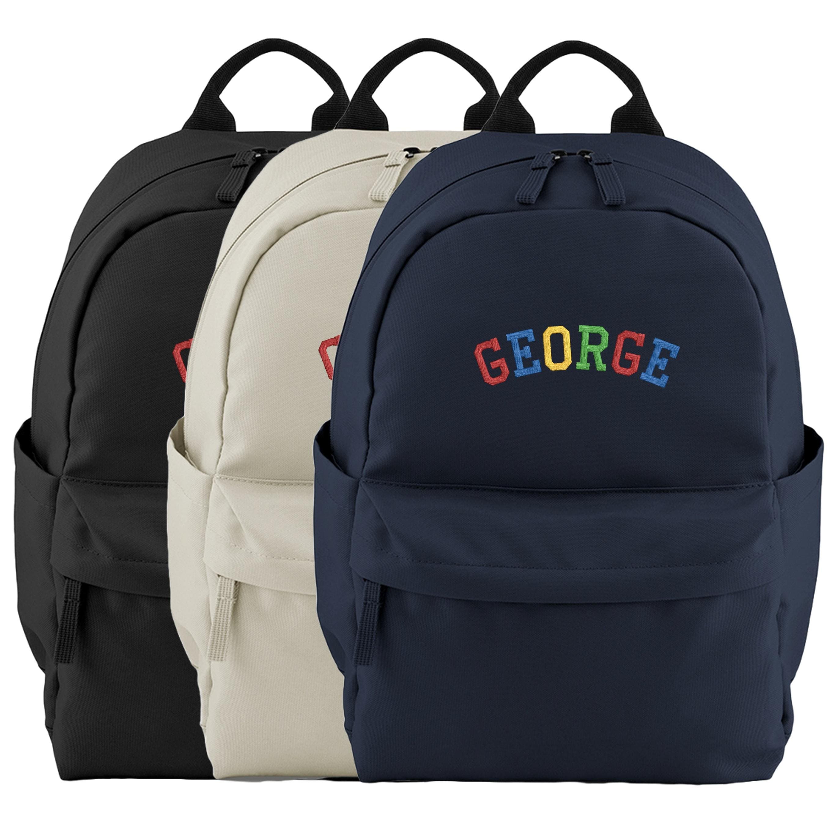 Embroidered Kids Personalised Rainbow Varsity Name Small Backpack Custom Text School Rucksack Nursery Bag
