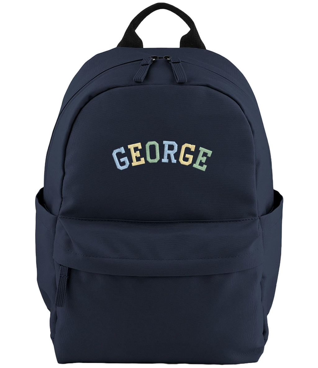 Embroidered Kids Personalised Varsity Name Small Backpack Custom Text School Rucksack Nursery Bag