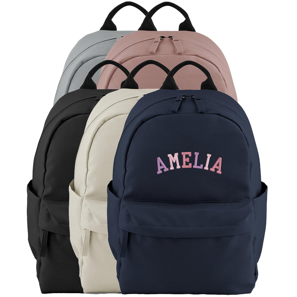Embroidered Kids Personalised Pink Varsity Name Small Backpack Custom Text School Rucksack Nursery Bag