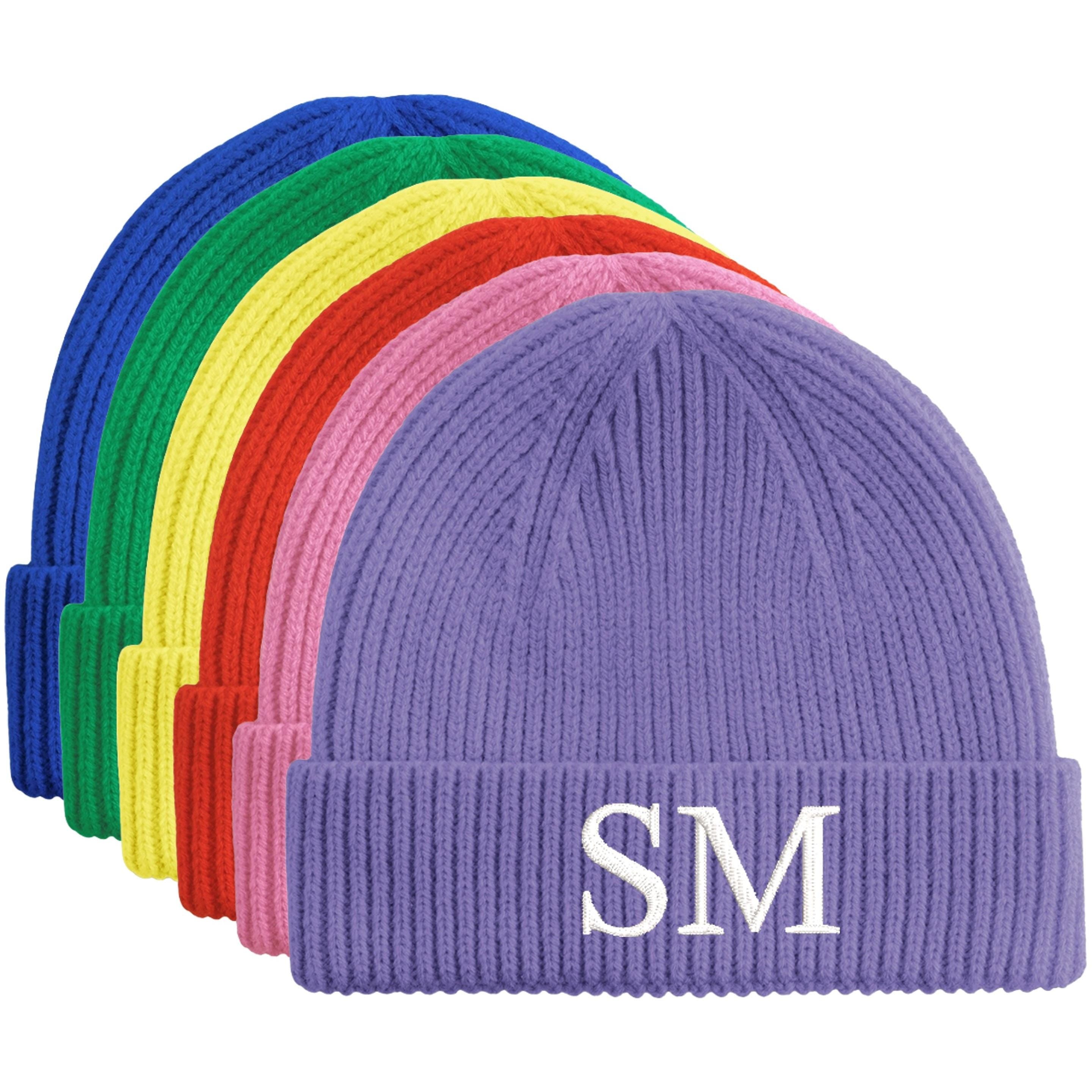 Embroidered Personalised Initials Kids Beanie Childrens Custom Monogram Knitted Winter Hat