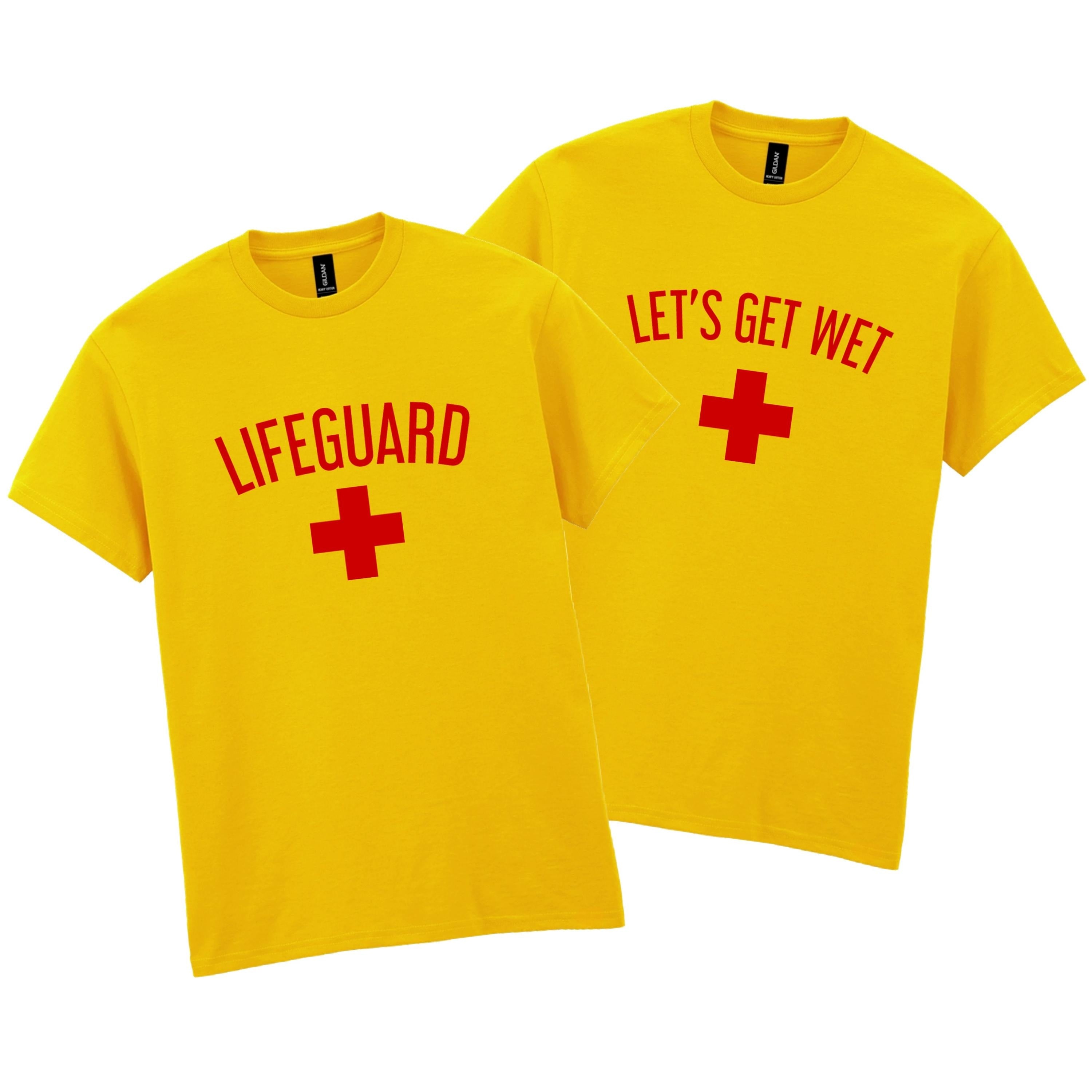 Lifeguard & Let's Get Wet Adults Unisex T-Shirt Fancy Dress Beach Party Stag Do Top