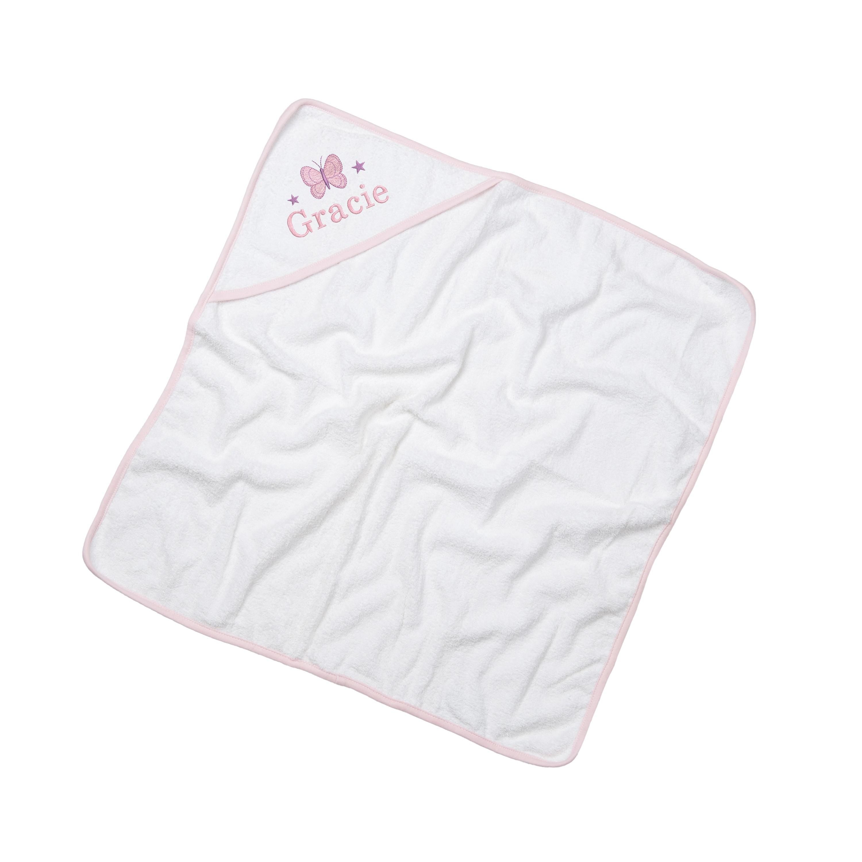 Embroidered Personalised Name Babies Hooded Towel 100% Cotton Newborn Gift