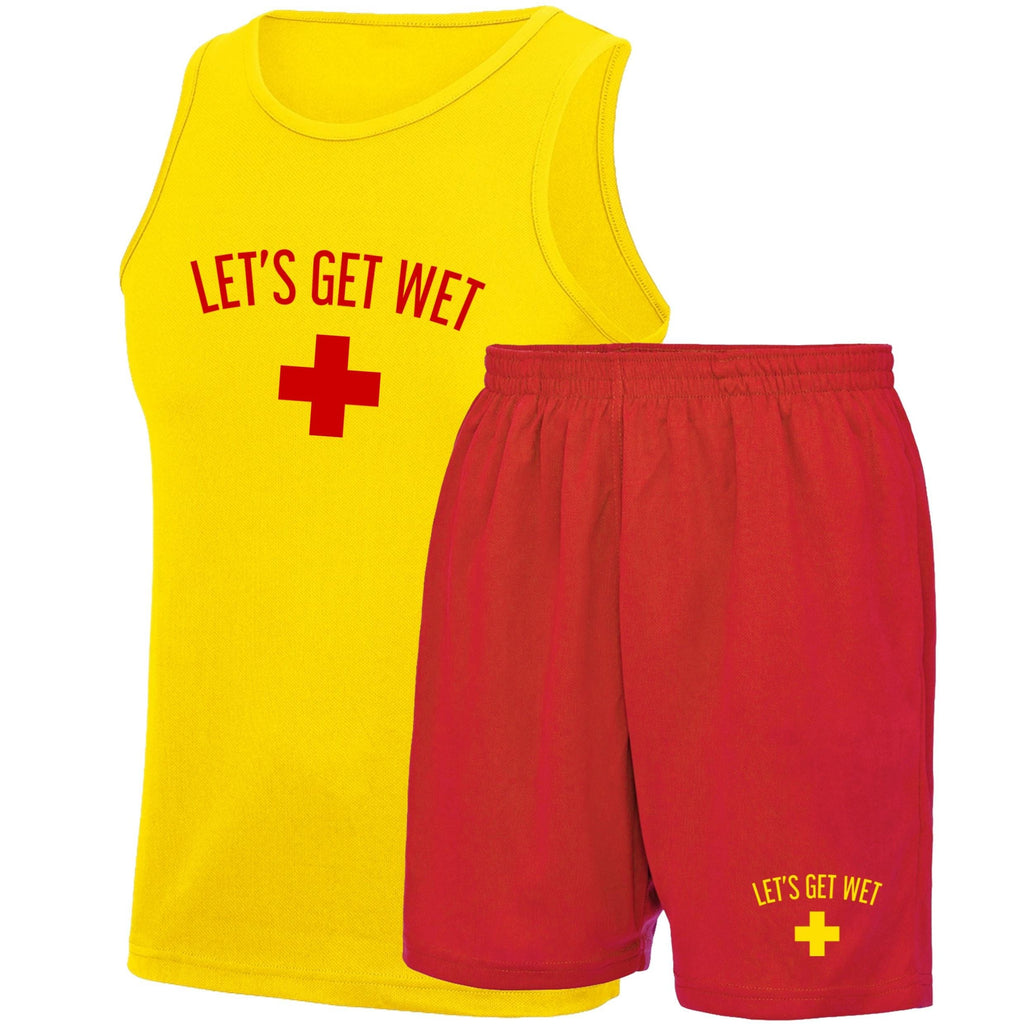 Let's Get Wet Adults Unisex Vest & Shorts Fancy Dress Beach Party Stag Do Top