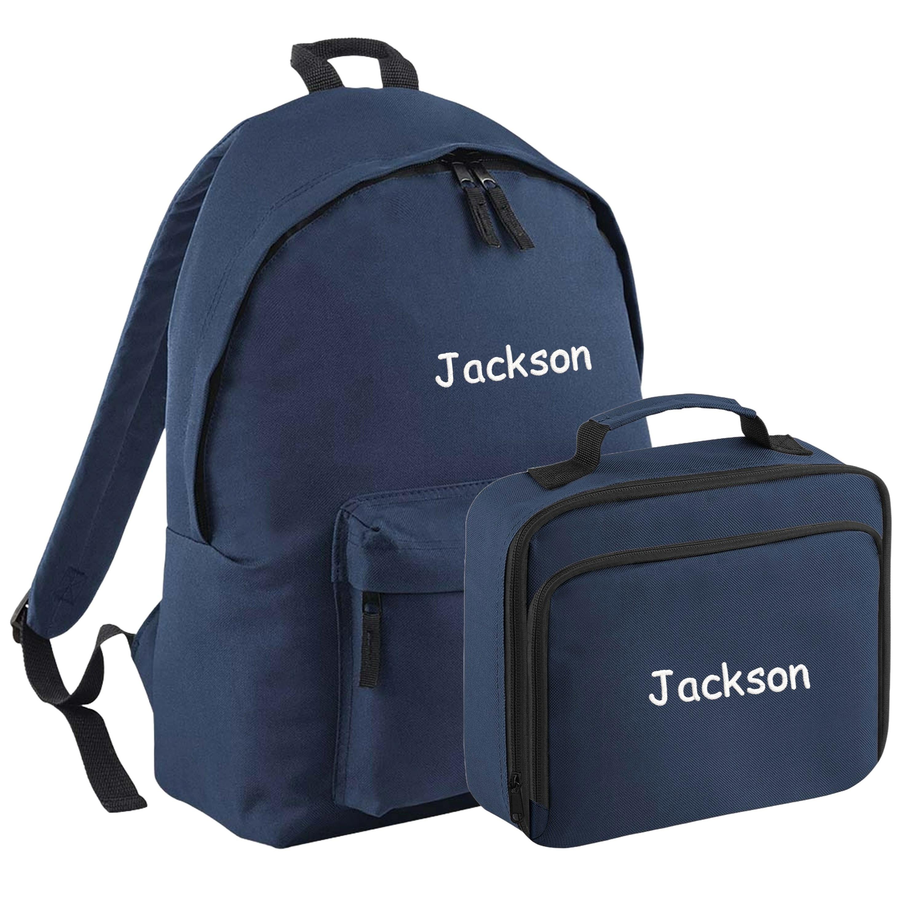 Embroidered Personalised Name Junior Backpack & Lunch Bag Set Girls Boys Custom School Rucksack Nursery Bag