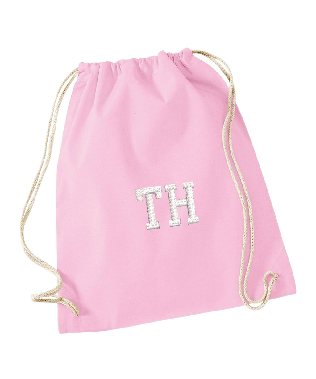 Embroidered Kids Personalised Initials Cotton Gymsac Custom Name Text School PE Kit Rucksack Nursery Bag