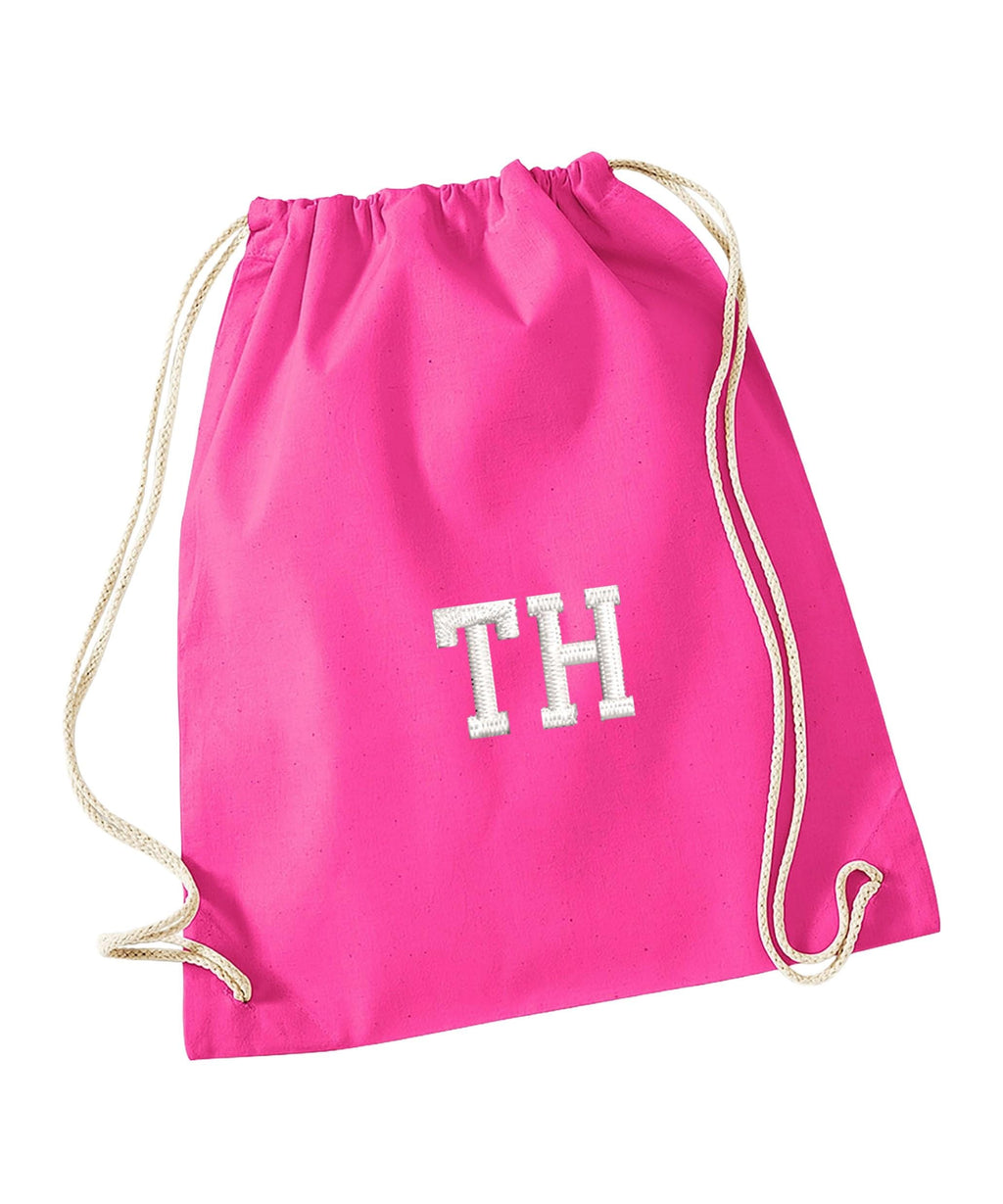 Embroidered Kids Personalised Initials Cotton Gymsac Custom Name Text School PE Kit Rucksack Nursery Bag