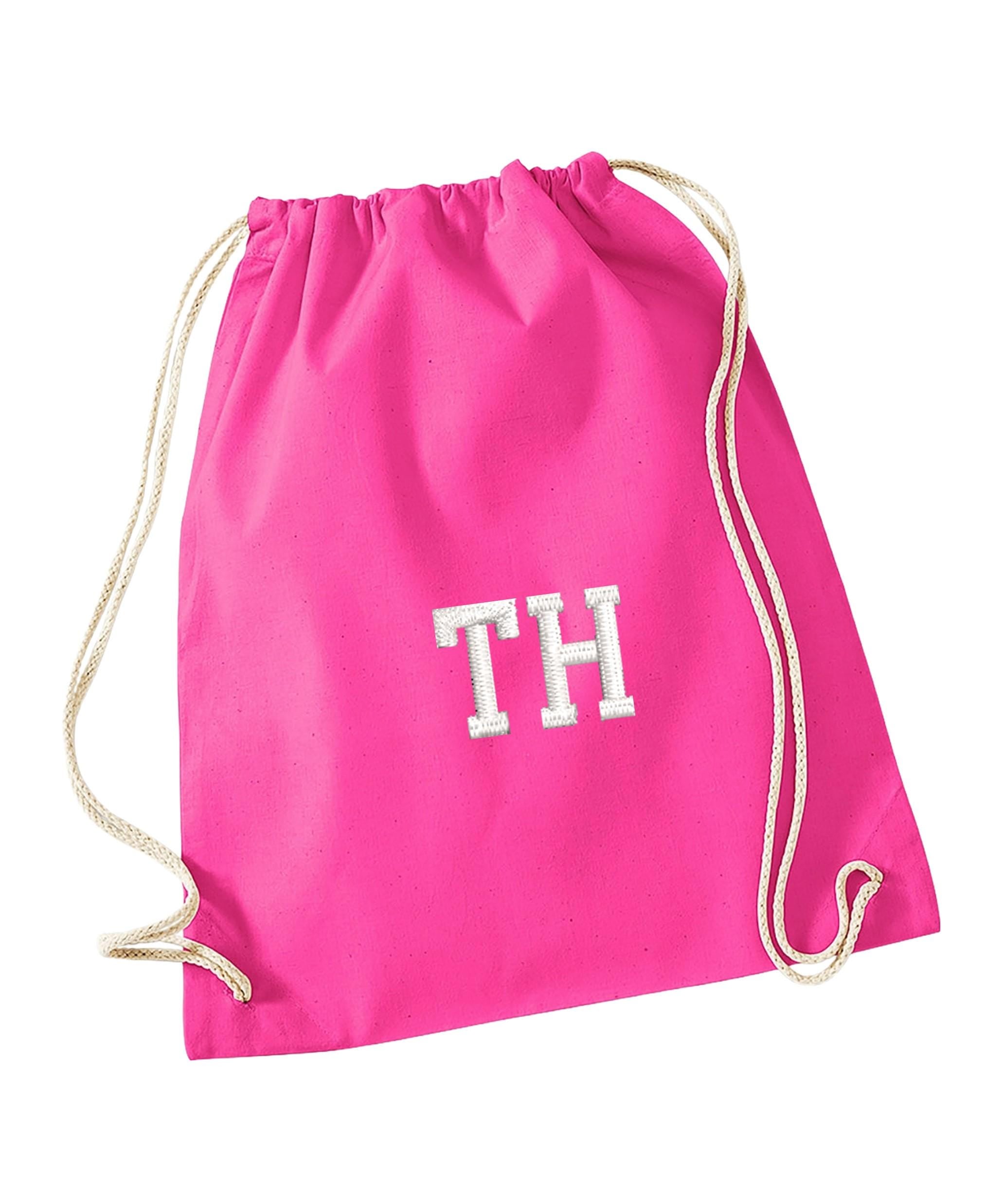 Embroidered Kids Personalised Initials Cotton Gymsac Custom Name Text School PE Kit Rucksack Nursery Bag