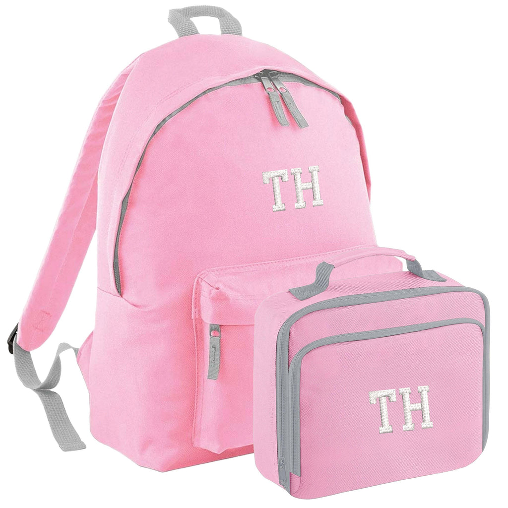 Embroidered Personalised Initials Junior Backpack & Lunch Bag Set Girls Pink Custom Name School Rucksack Nursery Bag